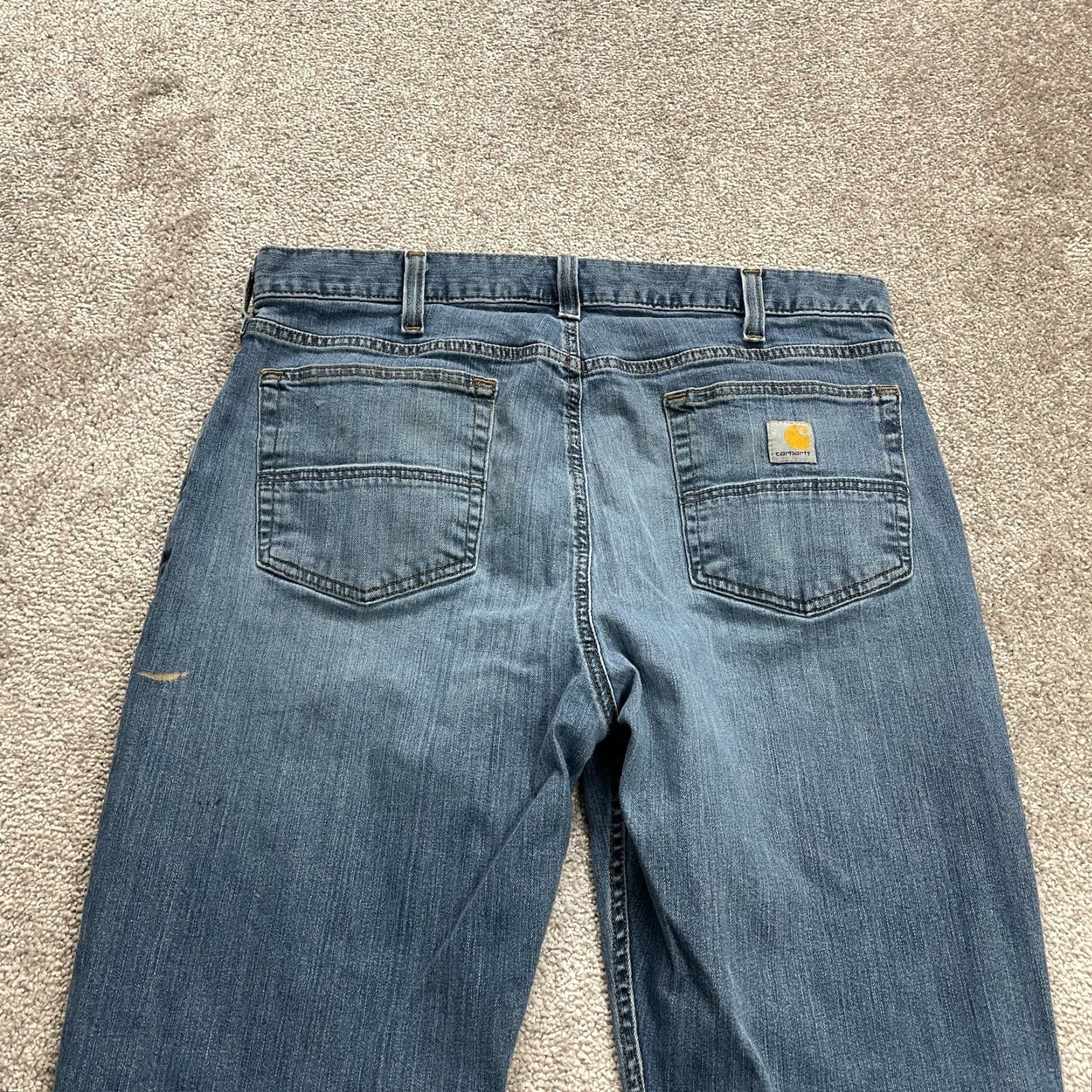 Carhartt Carhartt Jeans Mens 36x33 Blue Dark Wash Relaxed Fit Straight Denim Rugged Flex Logo USA Size US 36 / EU 52 - 4 Thumbnail