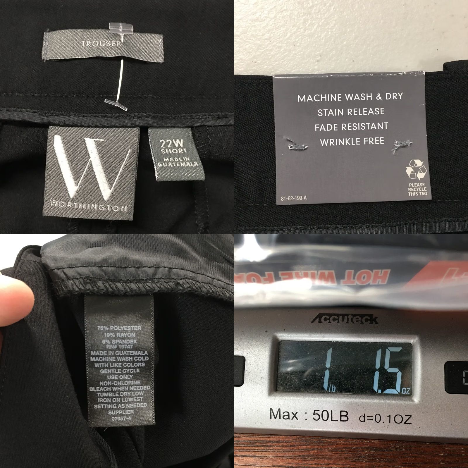 Worthington Worthington Trousers Dress Pants Womens 22W Black High Rise Flat Front NEW Pants Women Size 40" / US 18 - 10 Thumbnail