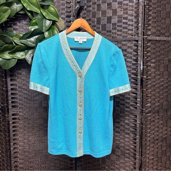 Vintage St. John evening sweater jacket size 8 light blue sparkling Size M / US 6-8 / IT 42-44 - 1 Thumbnail