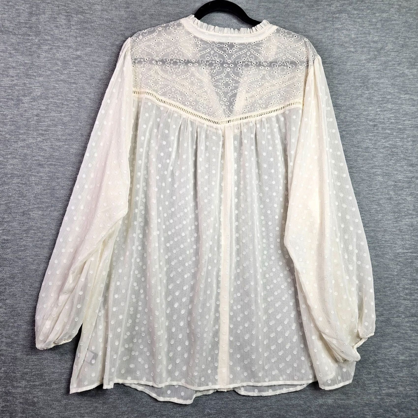 Torrid Torrid Shirt Plus 28W White Button Long Sleeve Chiffon Dot Lace blouse Strapless? Size 4XL / US 24-26 - 2 Thumbnail