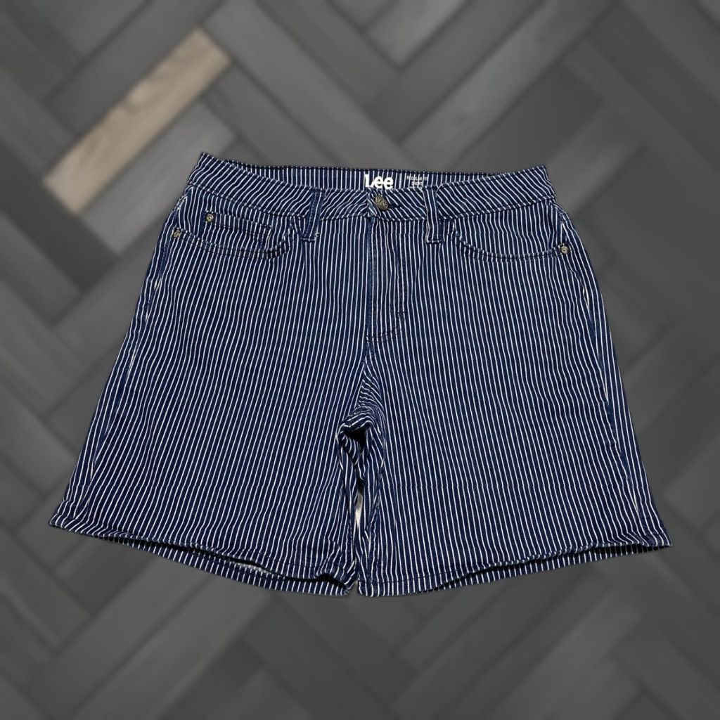Lee Lee Shorts Women's Size 30 Blue Stripe Mid Rise Railroad Dark Wash Size 30" / US 8 / IT 44 - 1 Thumbnail