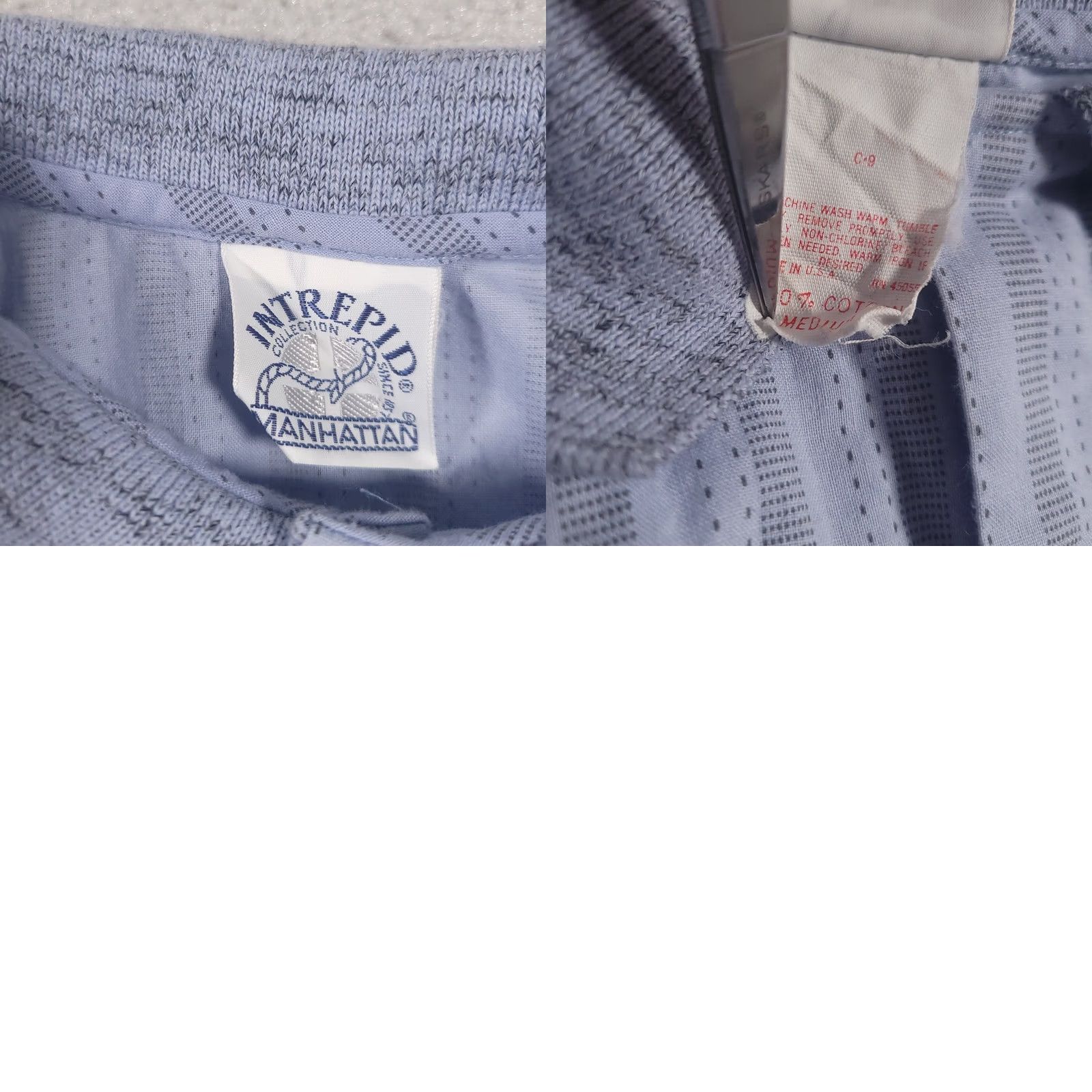 Vintage VINTAGE Manhattan Dress Shirt Light Blue Stripe Button Up Shirt Mens M USA Short Sleeve, Cotton, Regular Fit, Collared, Spread Collar, Button Closure Size US M / EU 48-50 / 2 - 9 Thumbnail
