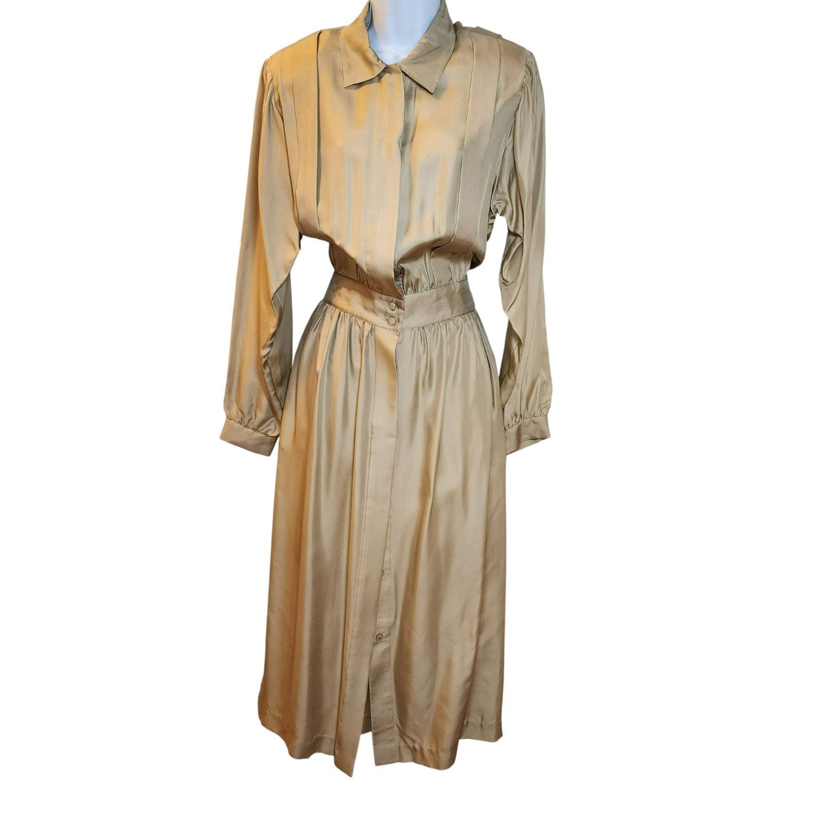 Other Iona Silk Shirt Dress 16 | 100% Silk | Gold Satin | Long Sl Size XXL / US 16-18 / IT 52-54 - 2 Thumbnail