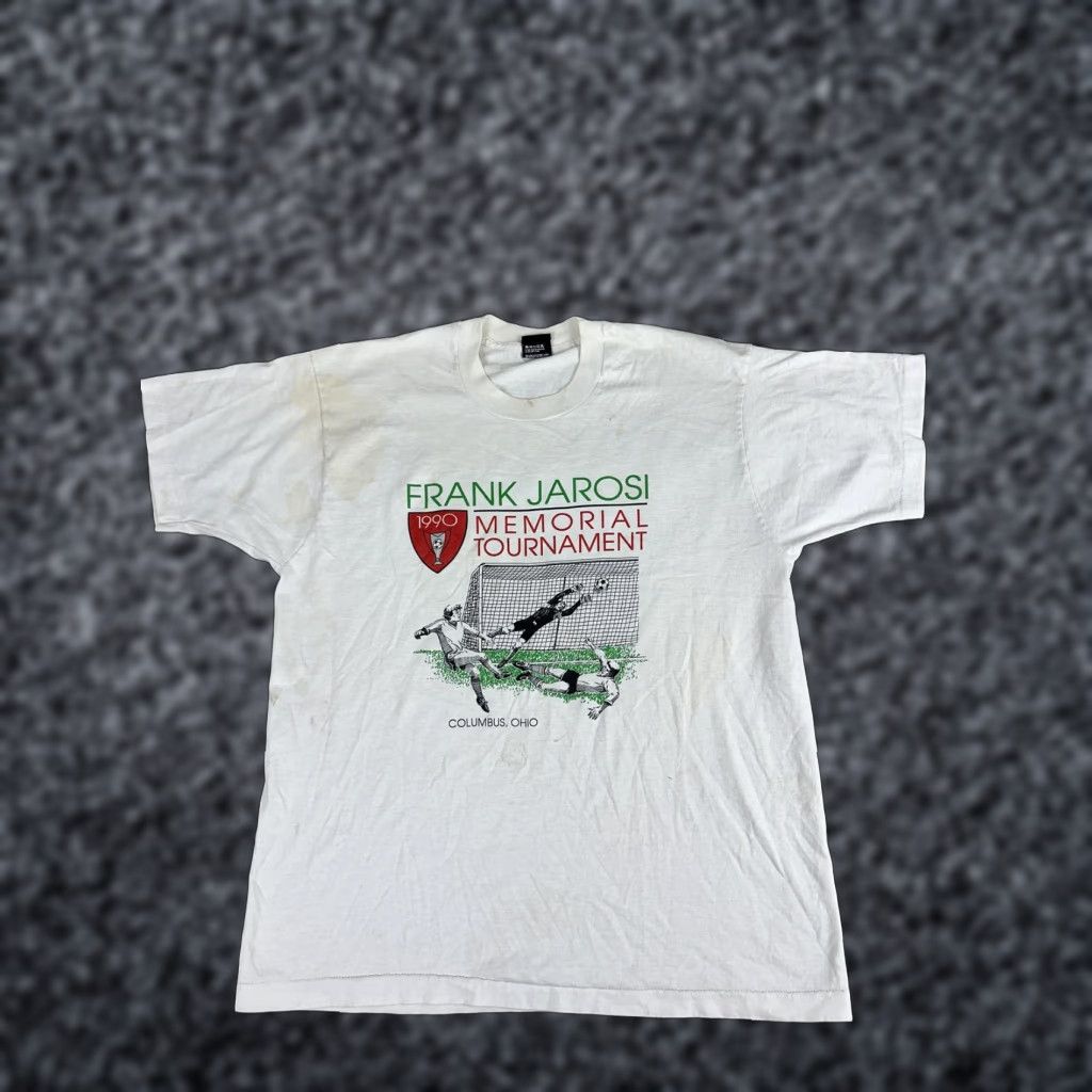 Vintage VINTAGE Frank Jarosi Memorial Tournament Shirt Mens XL White Soccer Columbus 1990 90s Size US XL / EU 56 / 4 - 1 Thumbnail