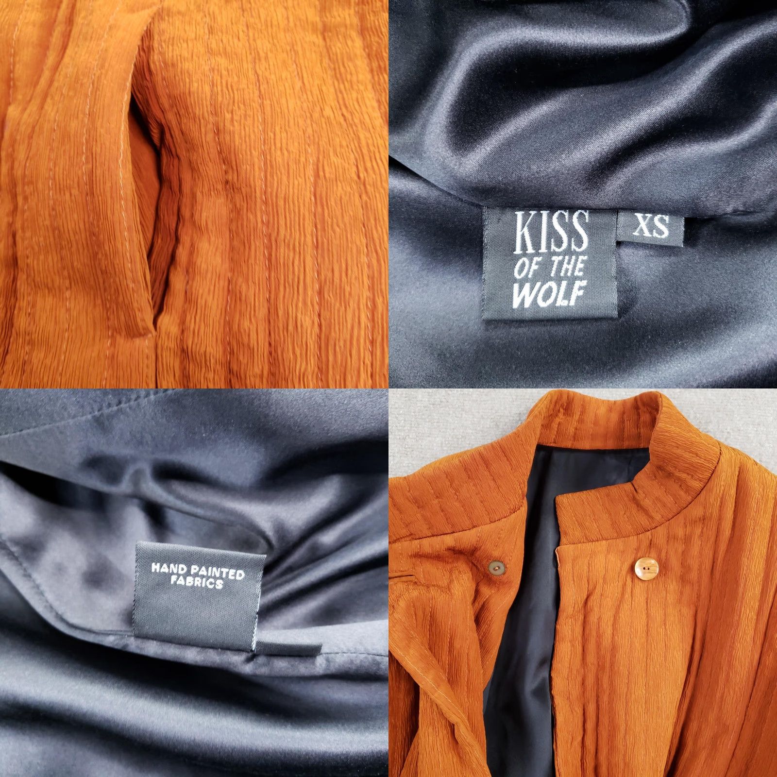 Vintage KISS OF THE WOLF Jacket Coat Womens XS Orange Quilted Lined Pockets Button Collared Mid-Length Size XS / US 0-2 / IT 36-38 - 8 Thumbnail