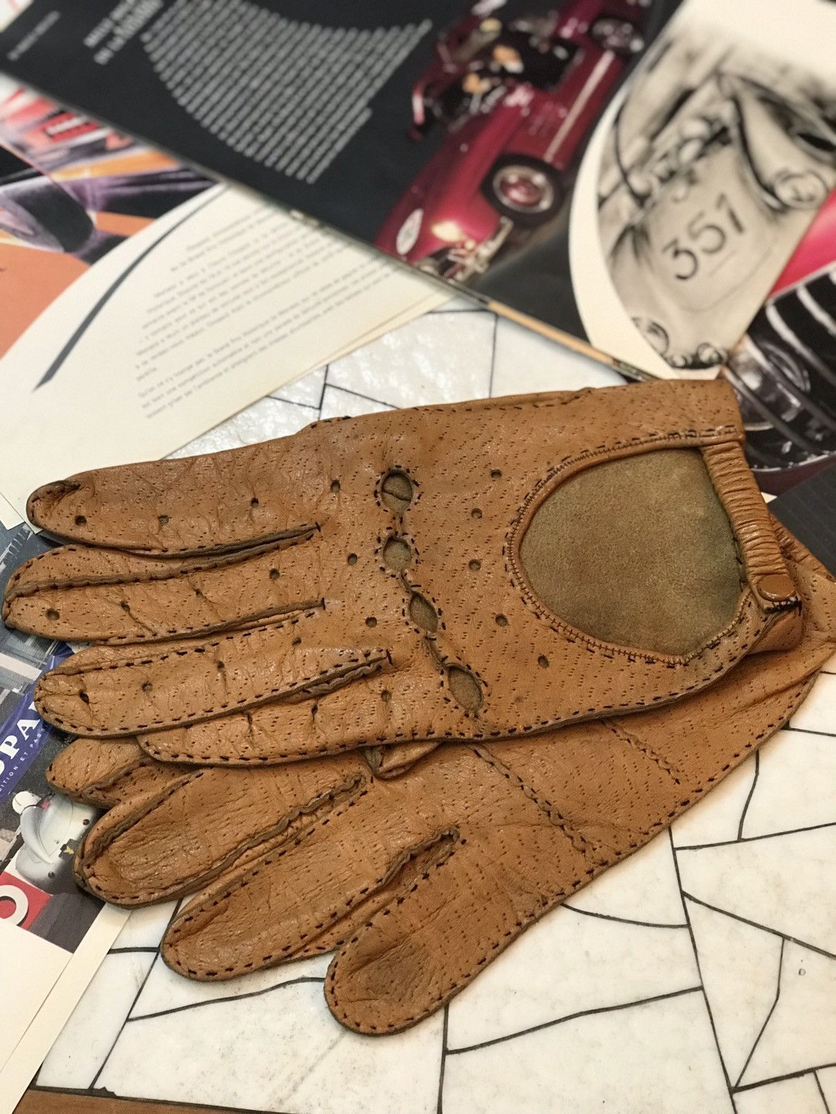 Handmade PECCARY LEATHER DRIVING GLOVES Size 42 - 11 Thumbnail