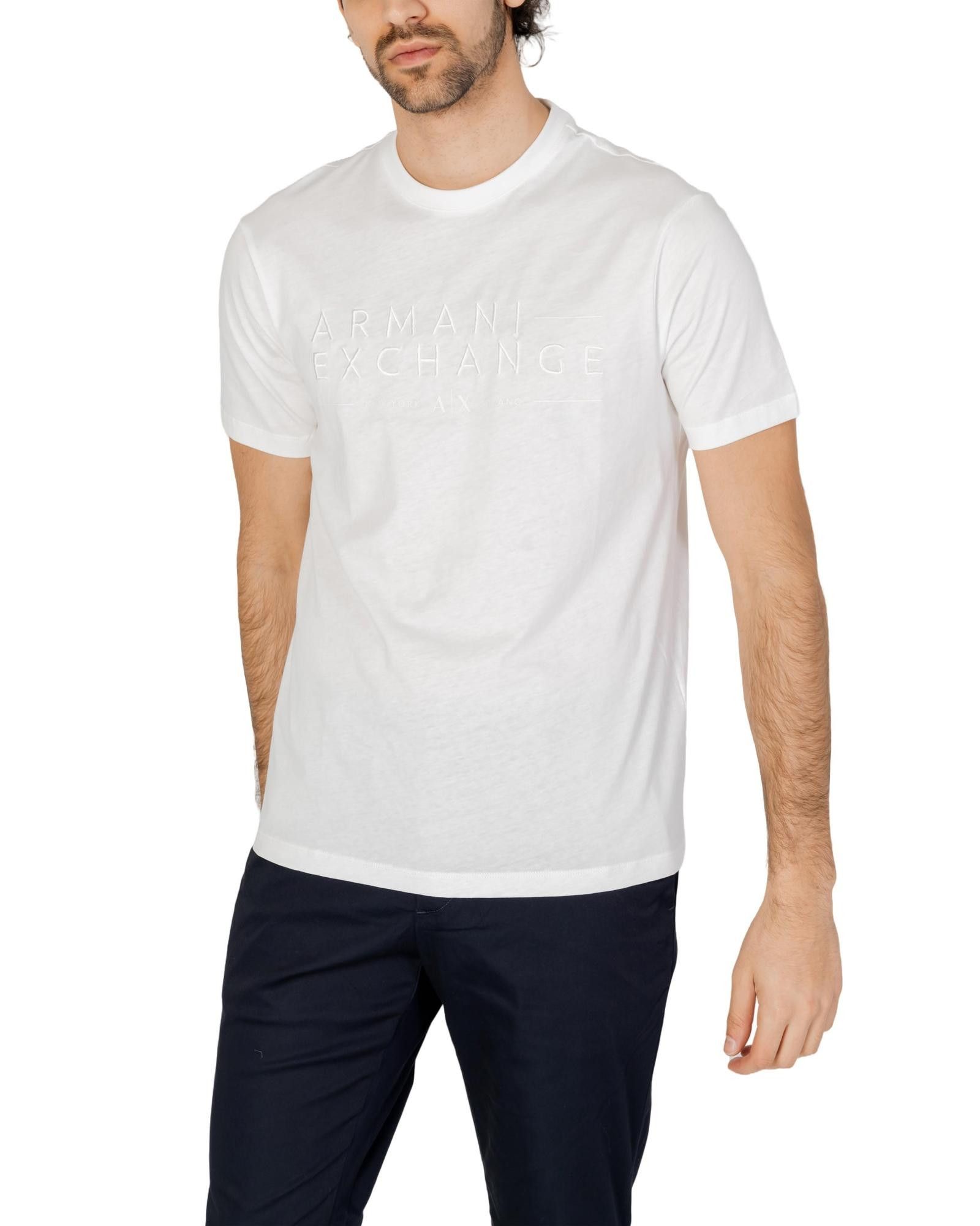 image of Armani Exchange Cotton Short Sleeve Round Neck T-Shirt in White, Men's (Size Medium)