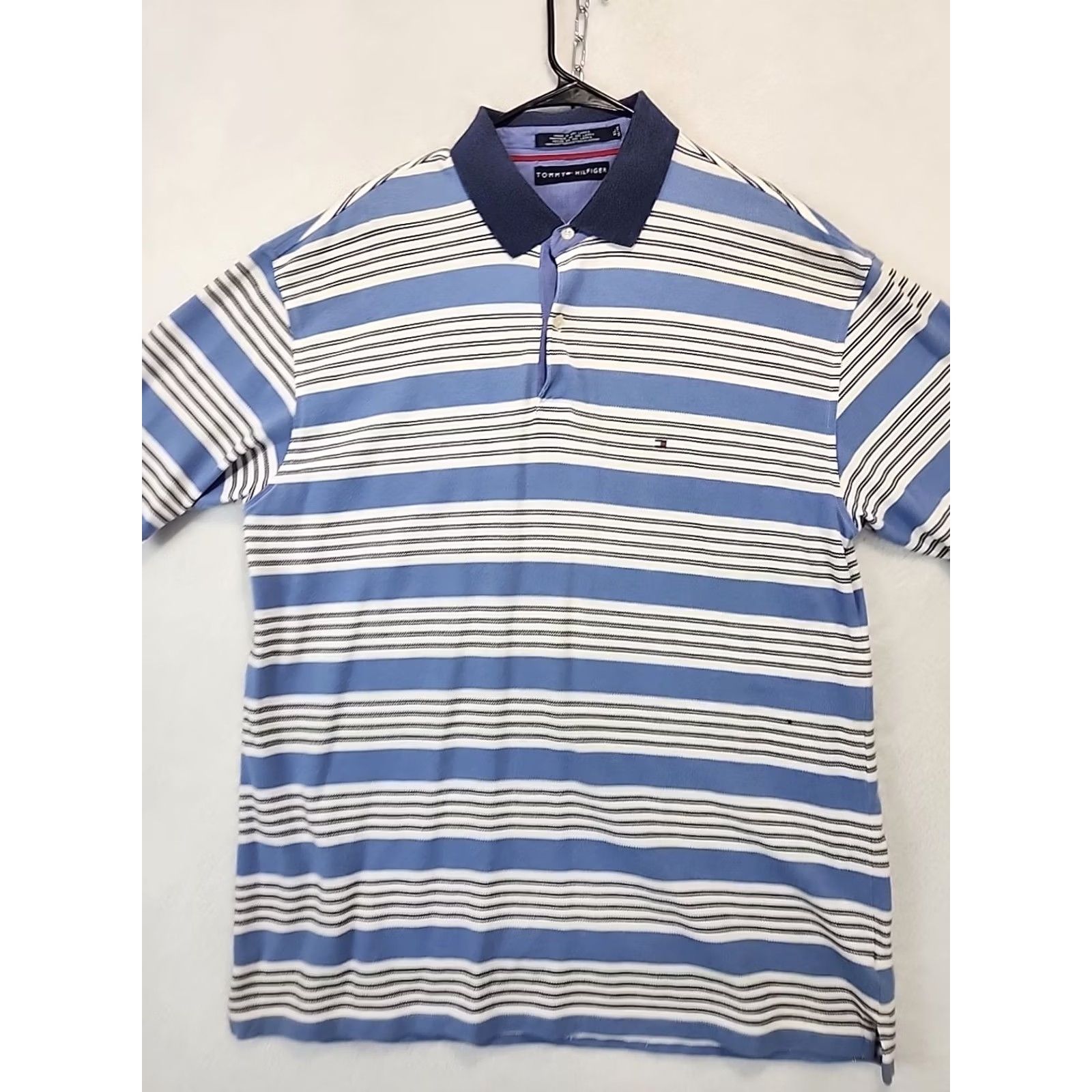 Tommy Hilfiger VINTAGE Tommy Hilfiger Polo Shirt Men's XL Blue Horizontal Stripe Cotton Knit 90s Golf Logo Striped Short Sleeve Regular Mens Size US XL / EU 56 / 4 - 3 Thumbnail