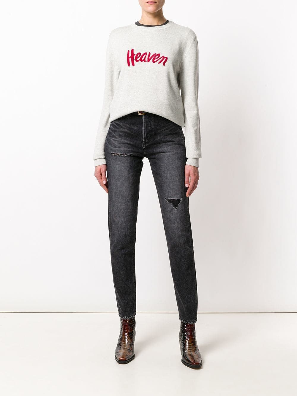 image of Saint Laurent Paris 2017 Heaven Wool Knitted Jumper in Grey, Women's (Size Large)