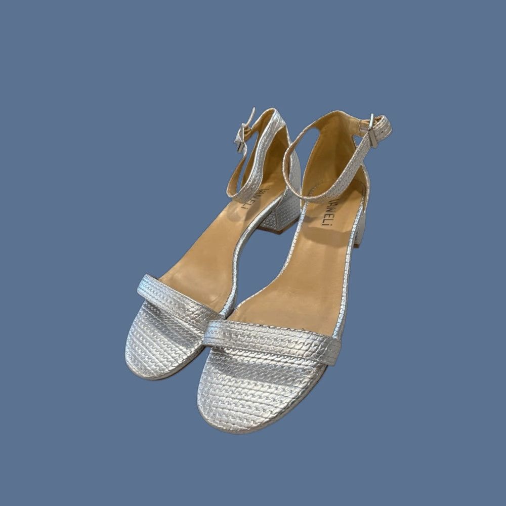 VANELI Vaneli Women’s Sandal Size 8 M Silver Ankle Strap Heels Dressy Strappy Leather Shoes Womens Size M / US 6-8 / IT 42-44 - 1 Thumbnail
