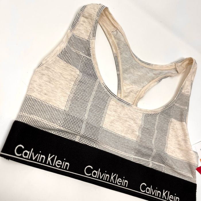 Calvin Klein Calvin Klein NWT Plaid Racerback Bralette Size S Tan, Gray