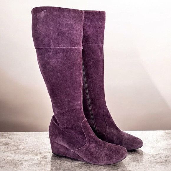 Boden BODEN Plum Purple Suede Leather Knee-High Wedge Boots Size US 9 / IT 39 - 1 Thumbnail
