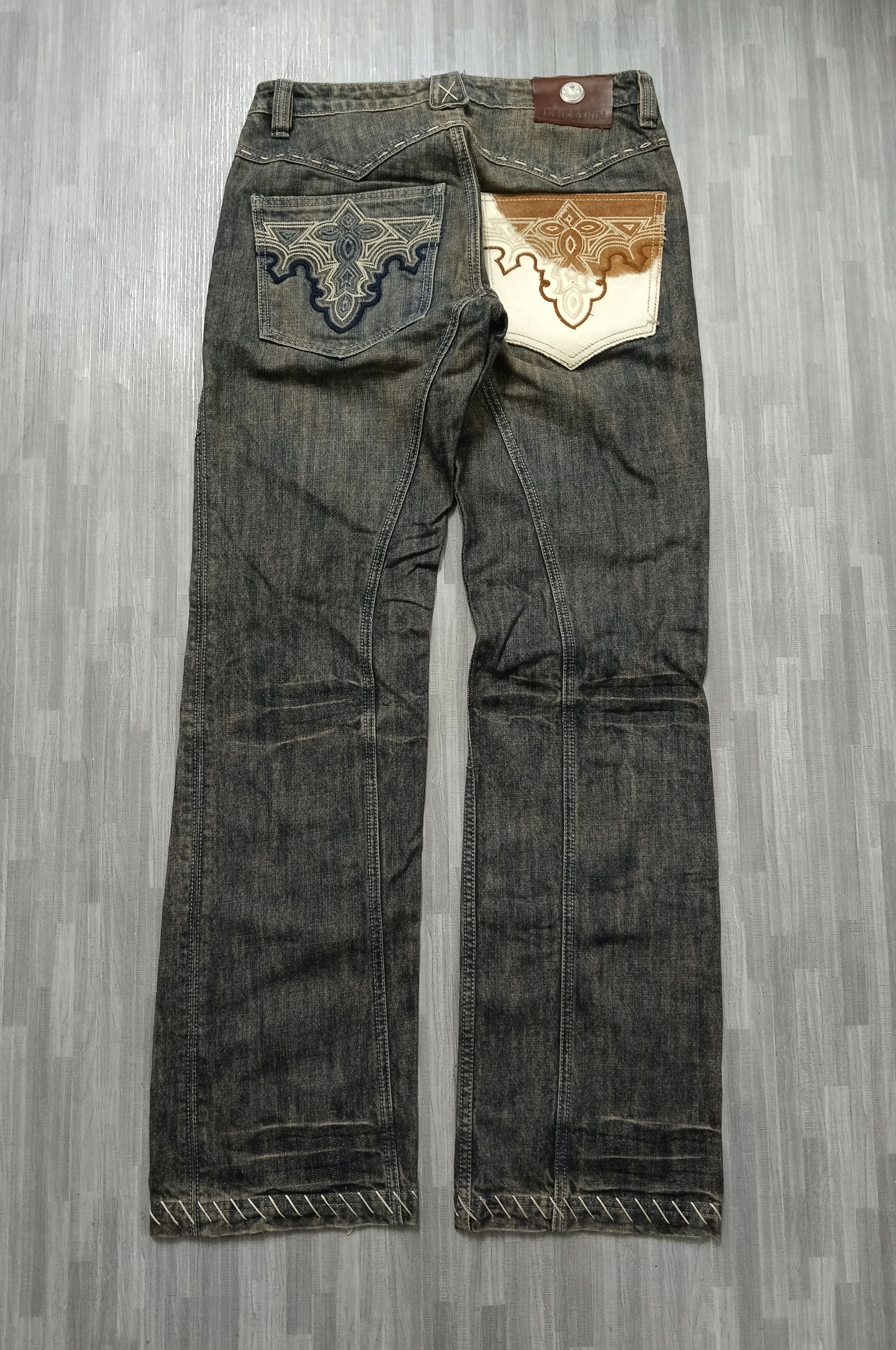Antik Denim × Rusty SICK🔥RECONSTRUCTED ANTIK DENIM LEATHER BACK POCKET Size US 29 - 3 Thumbnail