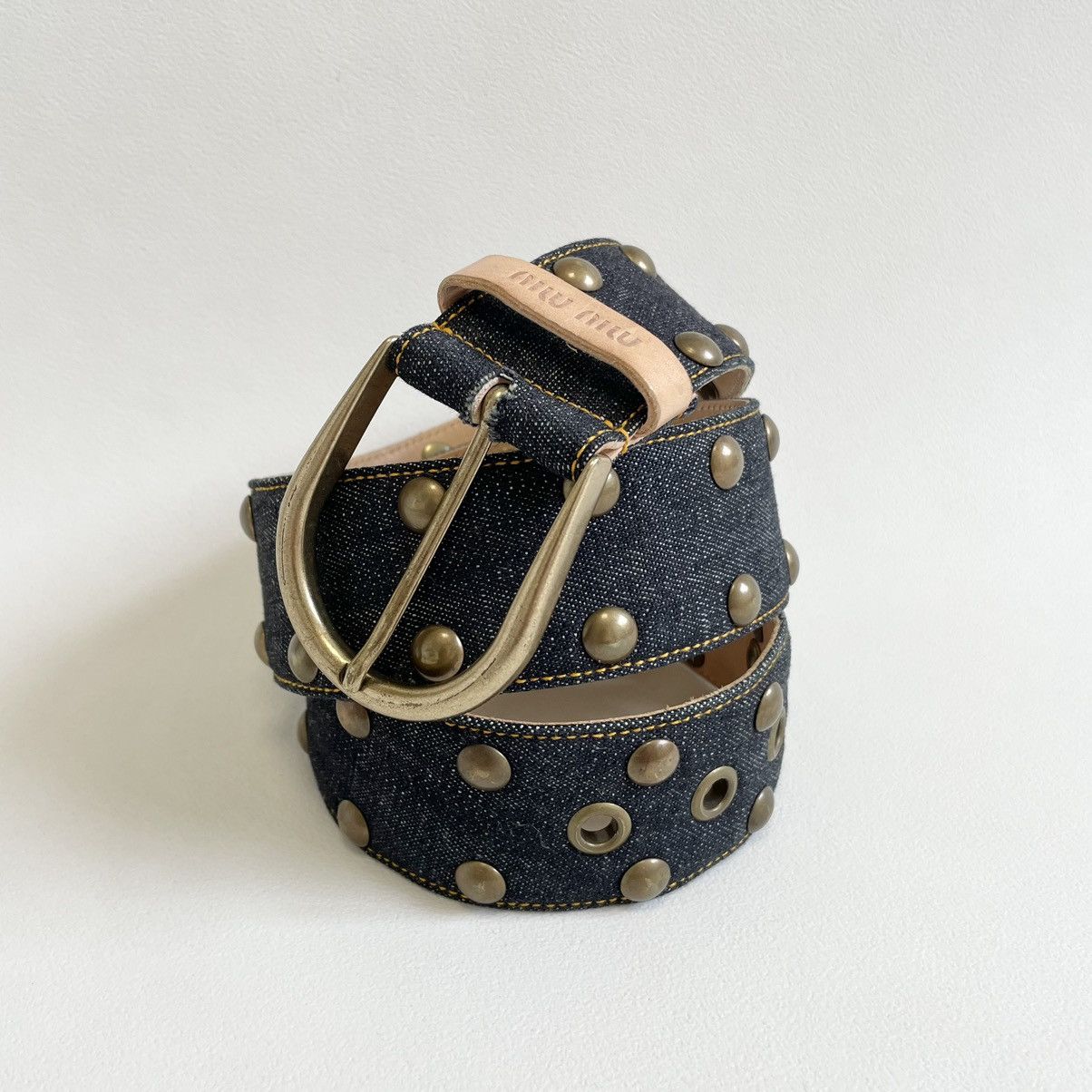 Miu Miu Mid 2000s Blue Studded Denim Belt Size 32 - 2 Thumbnail