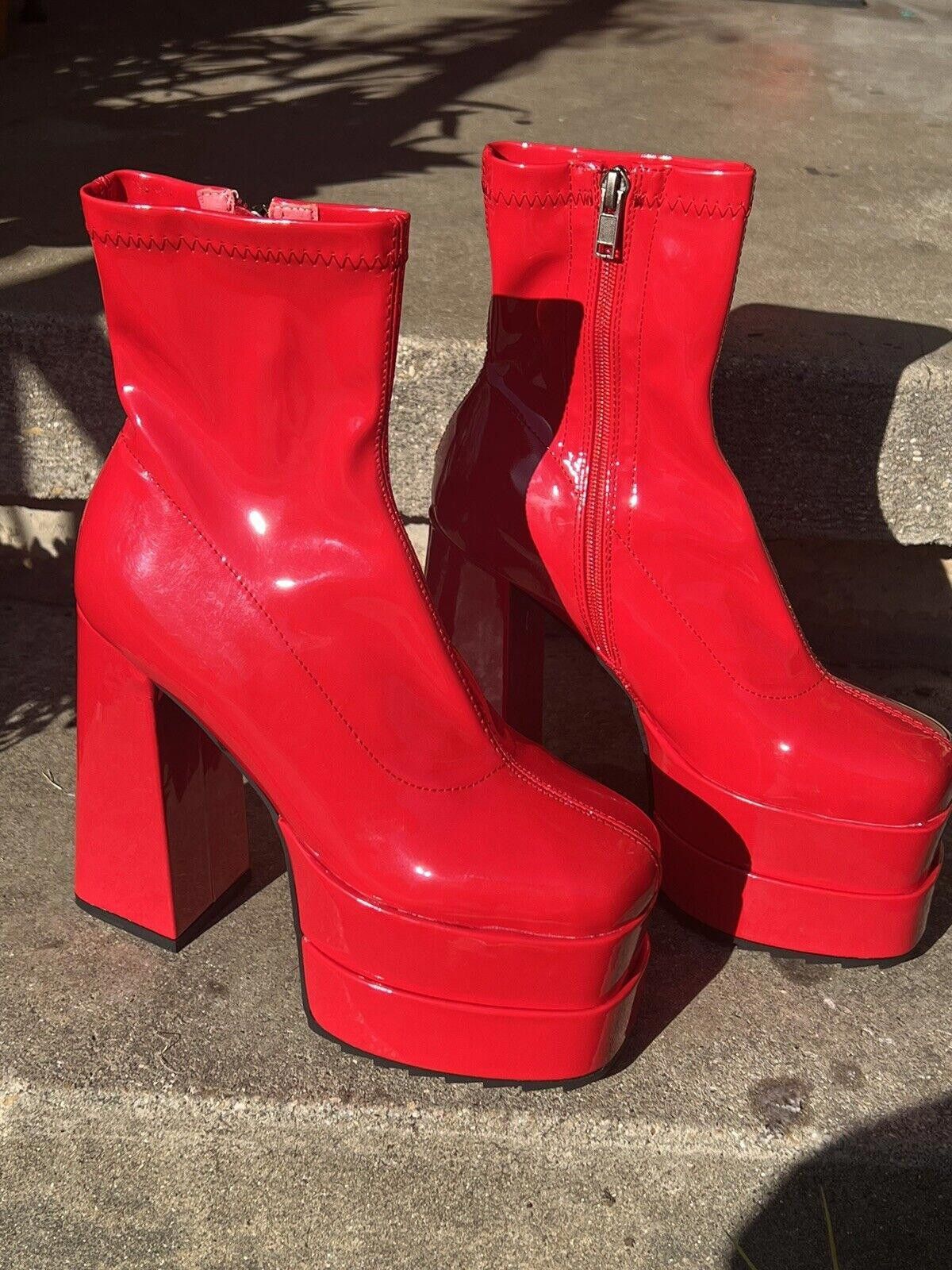 Designer Sz 5 lamoda Platform boots Heels Red Retro Chunky Platform Size US 5 / IT 35 - 1 Thumbnail