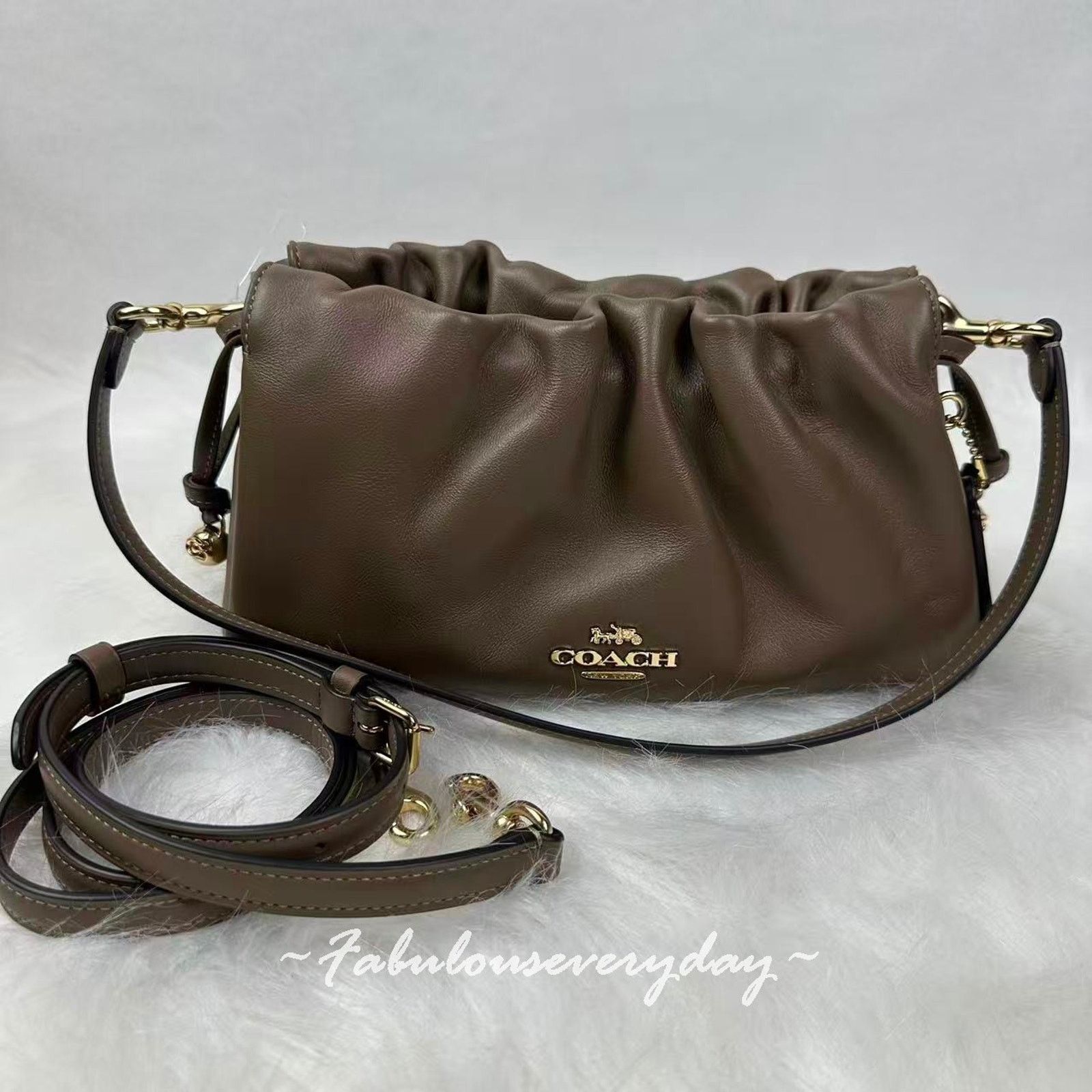 Coach Coach Faye Shoulder Bag Ruching In Leather/Gold/Dark Stone Size ONE SIZE - 2 Thumbnail
