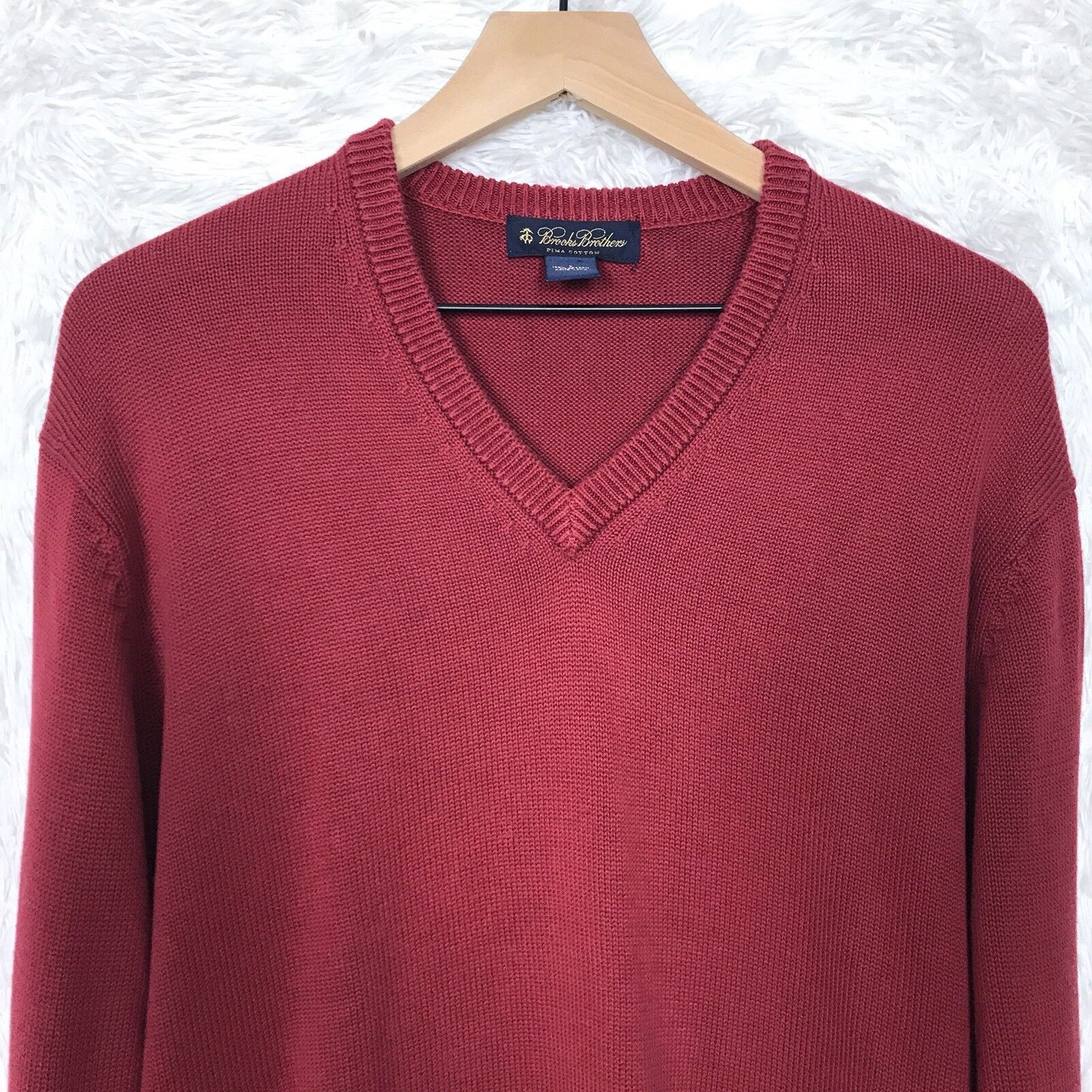 Brooks Brothers Brooks Brothers Pima Cotton Sweater Red V Neck Ribbed VTG L Size US L / EU 52-54 / 3 - 2 Thumbnail