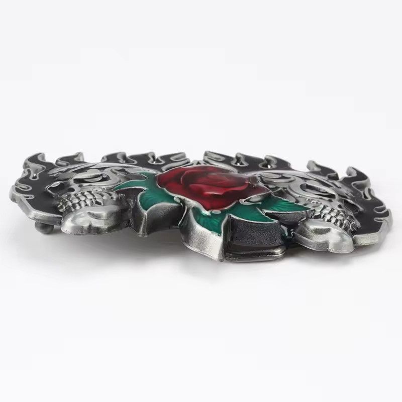 Japanese Brand × Vintage Flame Skull Rose Flower Pattern Buckle Fashion Belt Size ONE SIZE - 5 Thumbnail