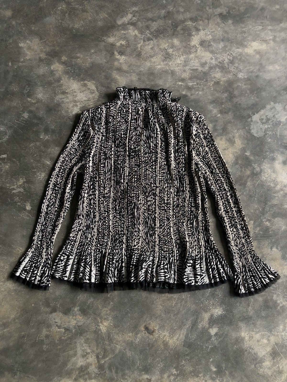 Japanese Brand × Vintage Y2K vintage Plisse Mesh blouse sheer ruffle by Voltaire Size L / US 10 / IT 46 - 8 Thumbnail