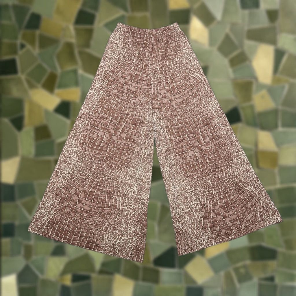 VINTAGE Giraffe Print Pants Wide-Leg Palazzo High Rise S Women - Brown Cream 70s Bohemian Hippie Casual Party/Cocktail Fall Spring Summer Size S