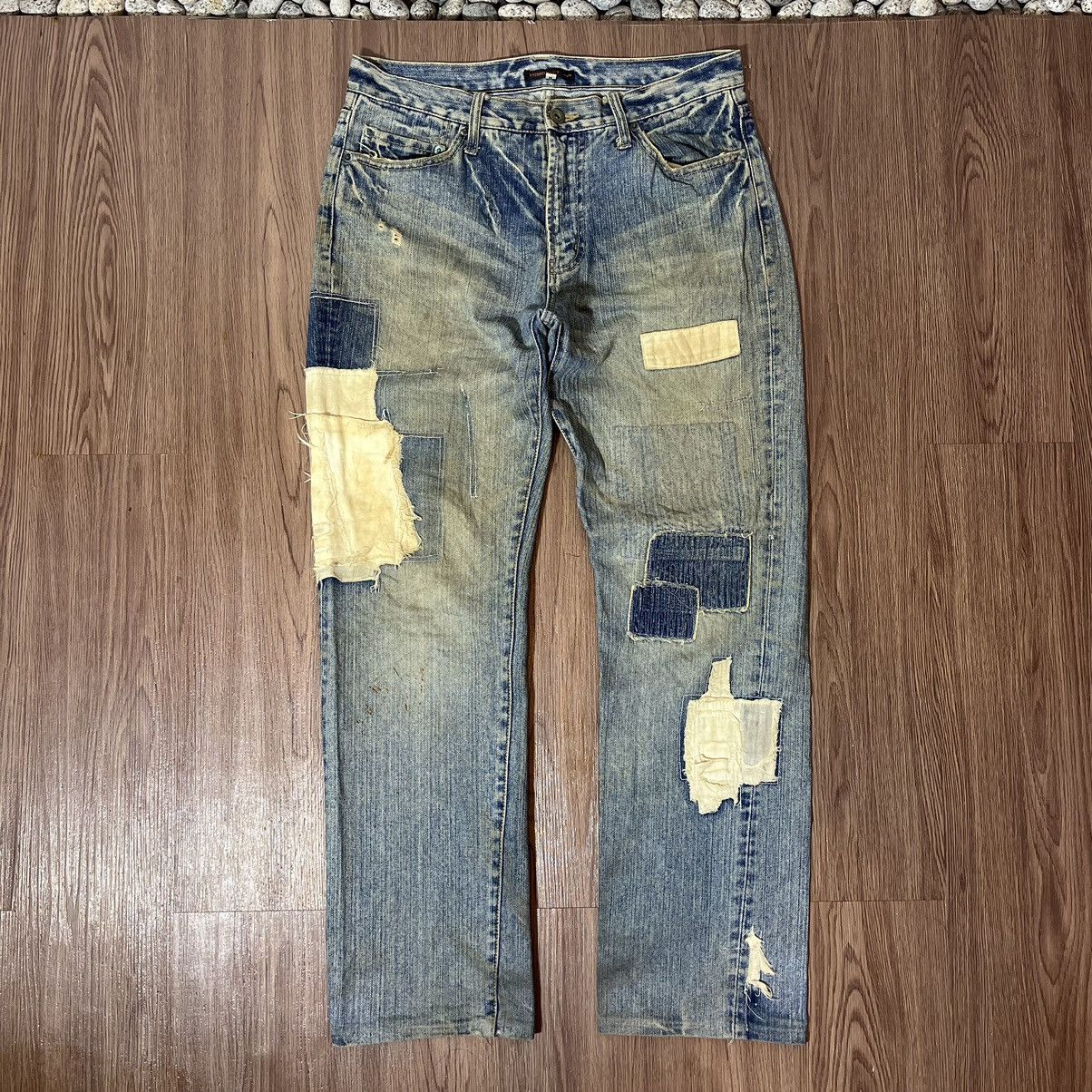 Japanese Brand Exhibitionist Japan Distressed Patchwork Jeans Size US 32 / EU 48 - 1 Thumbnail