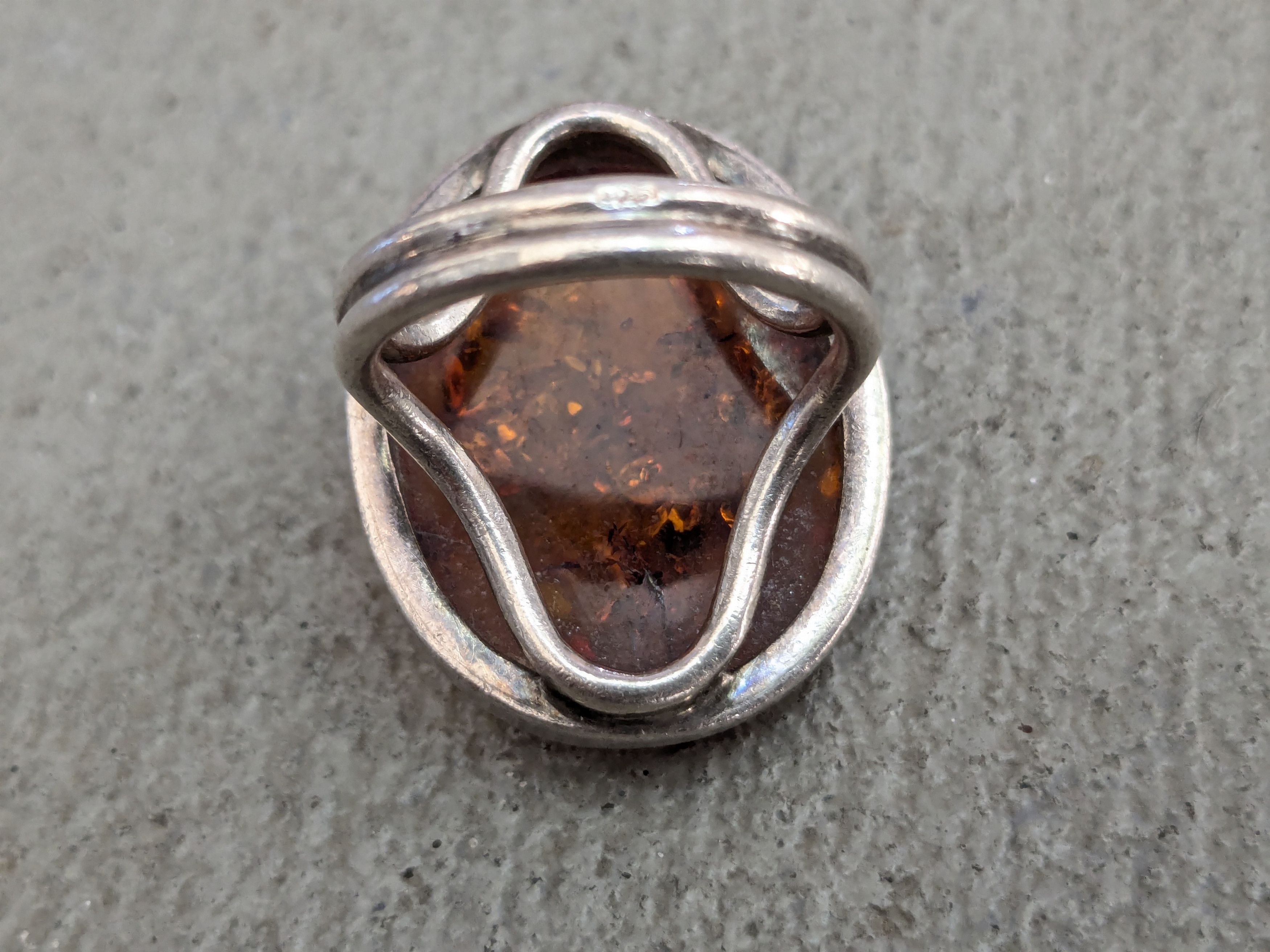 Vintage Vintage Sterling Silver Ring Orange Amber Oval Size ONE SIZE - 4 Thumbnail