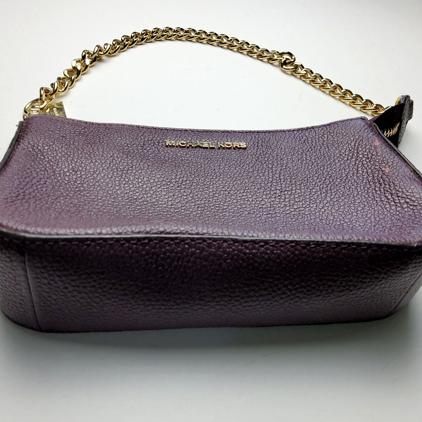 Michael Kors Michael Kors Pebbled Leather Shoulder Bag Purse Eggplant Purple Women Bag Sho ulder Leather Pebbled Finish Size ONE SIZE - 4 Thumbnail