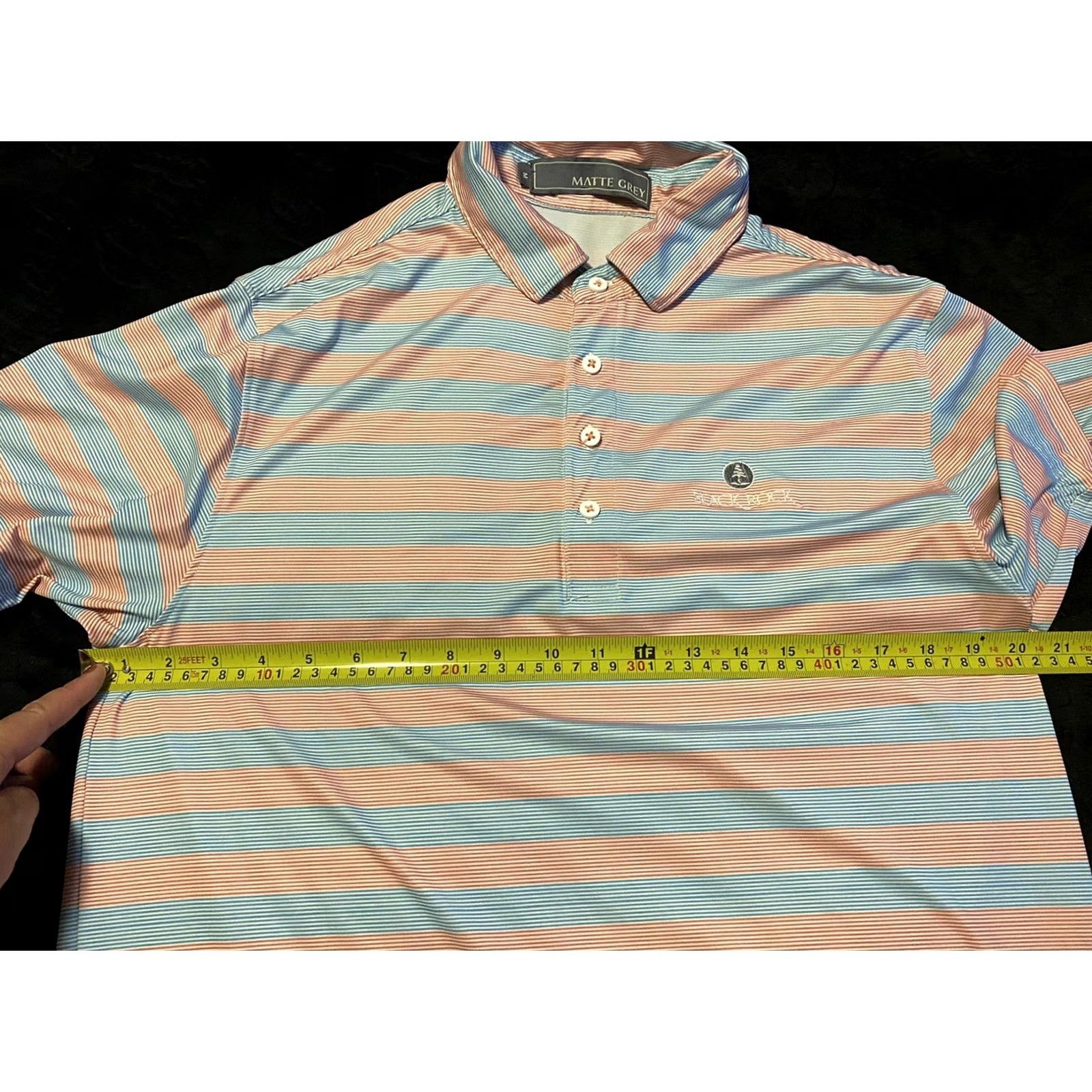 Vintage Matte Grey Polo Shirt Mens Medium Blue/Coral Stretch "Black Rock" Embroidered Size US M / EU 48-50 / 2 - 6 Thumbnail