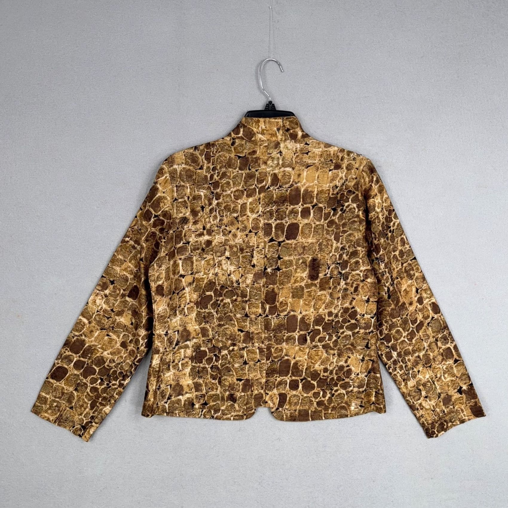 Vintage Chicos Jacket Womens 1 Brown Silk Animal Print Collared Lightweight Short Open Size M / US 6-8 / IT 42-44 - 5 Thumbnail