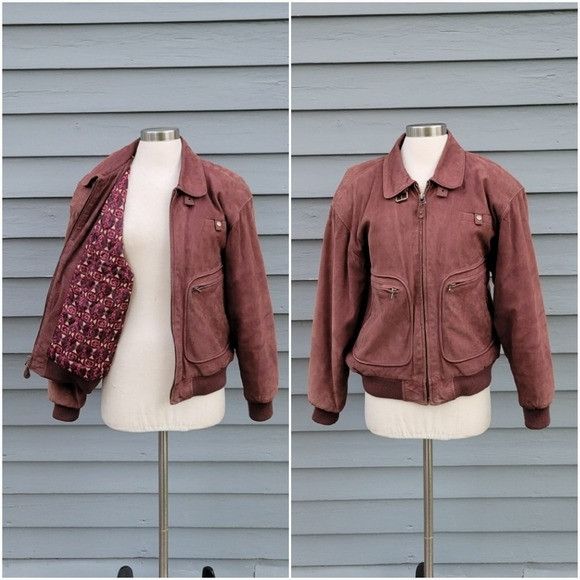 Vintage Vintage 90s y2k Burgundy Nubuck Suede Leather Flyboy Aviator Size US S / EU 44-46 / 1 - 1 Thumbnail