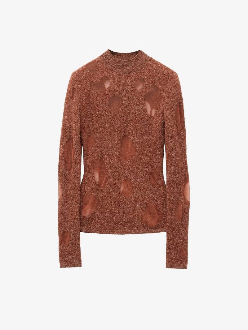o1srvl11e0226 Devoré Intarsia Jumper In Rust