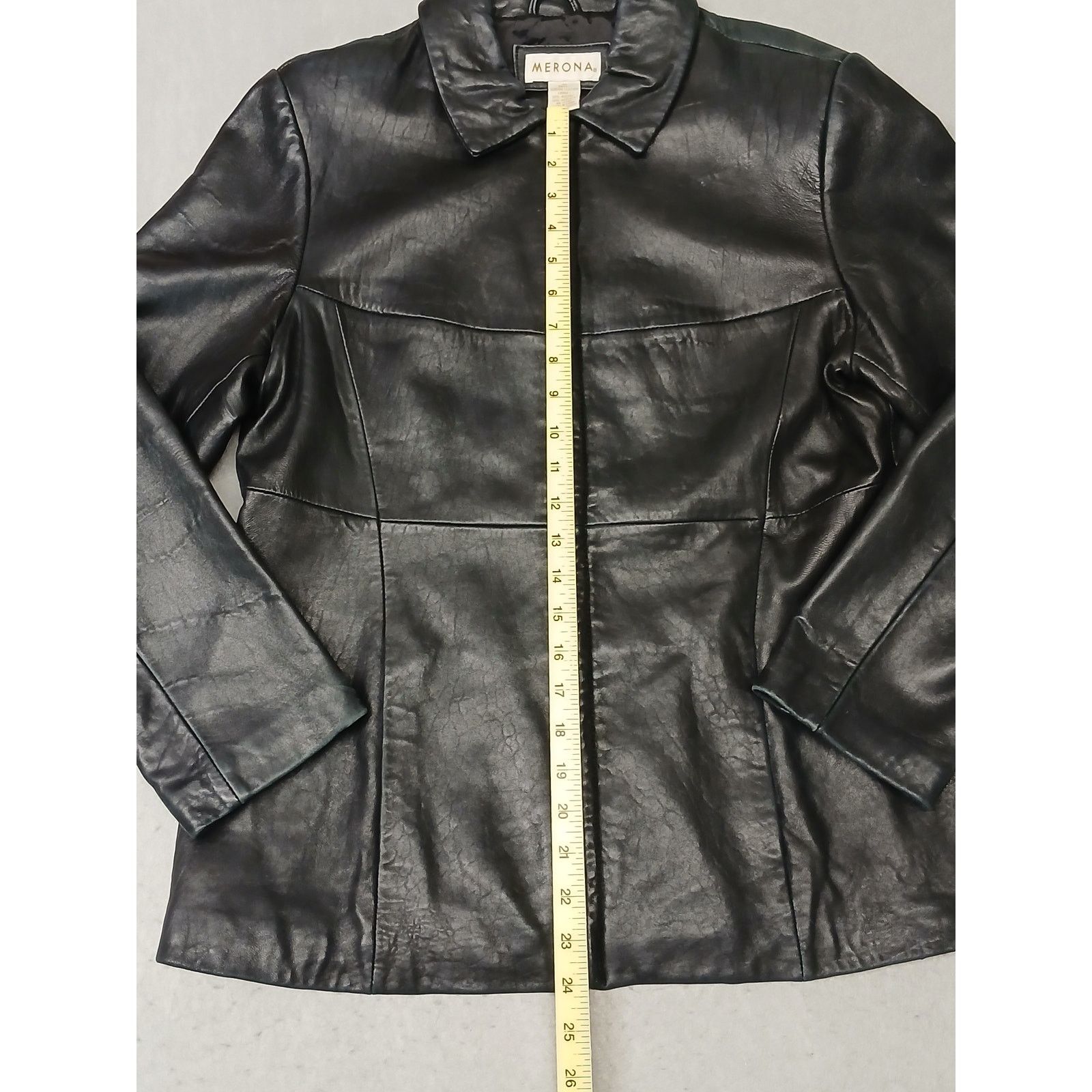 Merona Merona (Medium) Women's Black Genuine Leather Zip Jacket Size M / US 6-8 / IT 42-44 - 2 Thumbnail