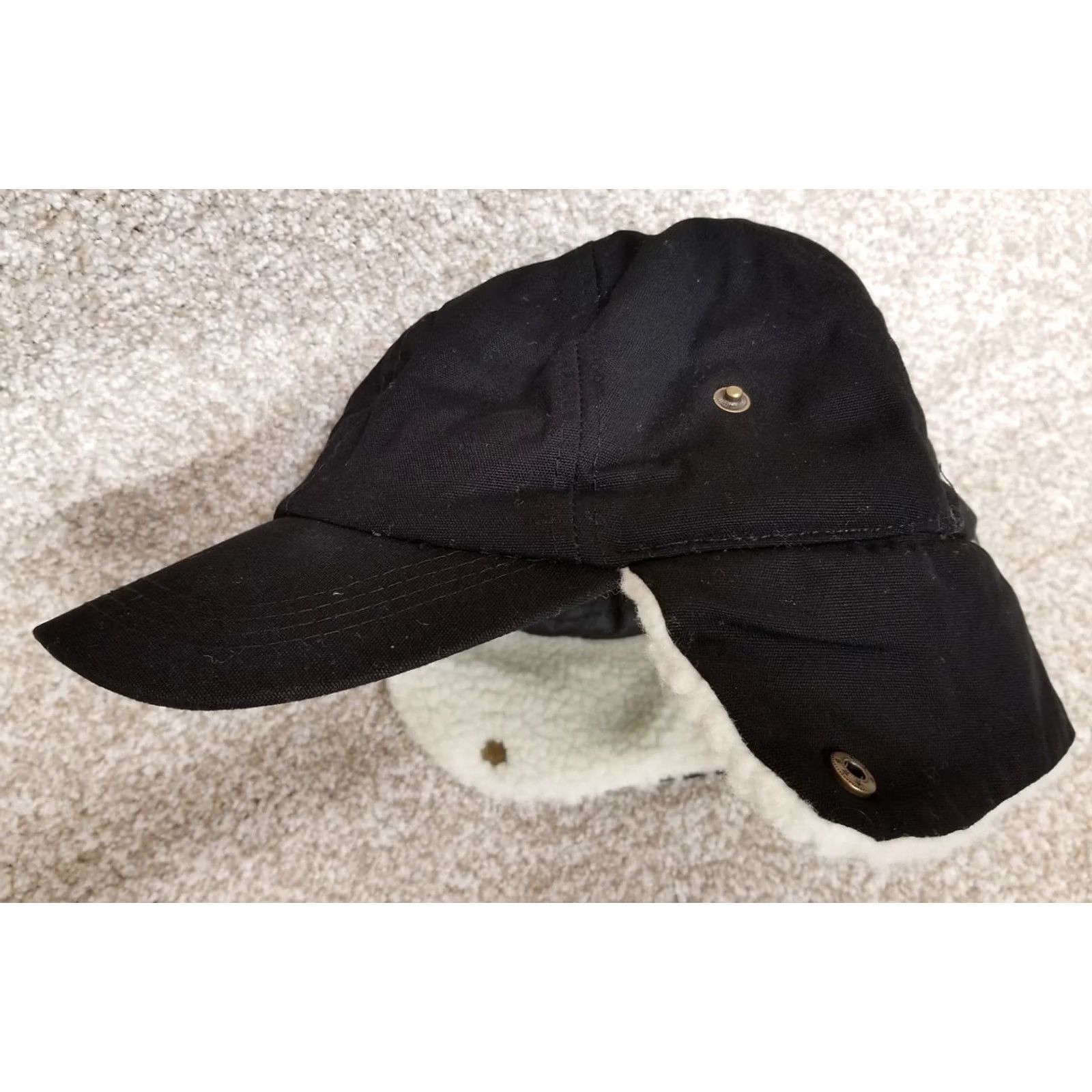 Vintage Trapper Hat Black Sherpa Lined Ear Flap Elmer Fudd Cap Adjustable Outdoors Unisex Adults Winter Canvas Cotton Polyester Hat Size ONE SIZE - 7 Thumbnail