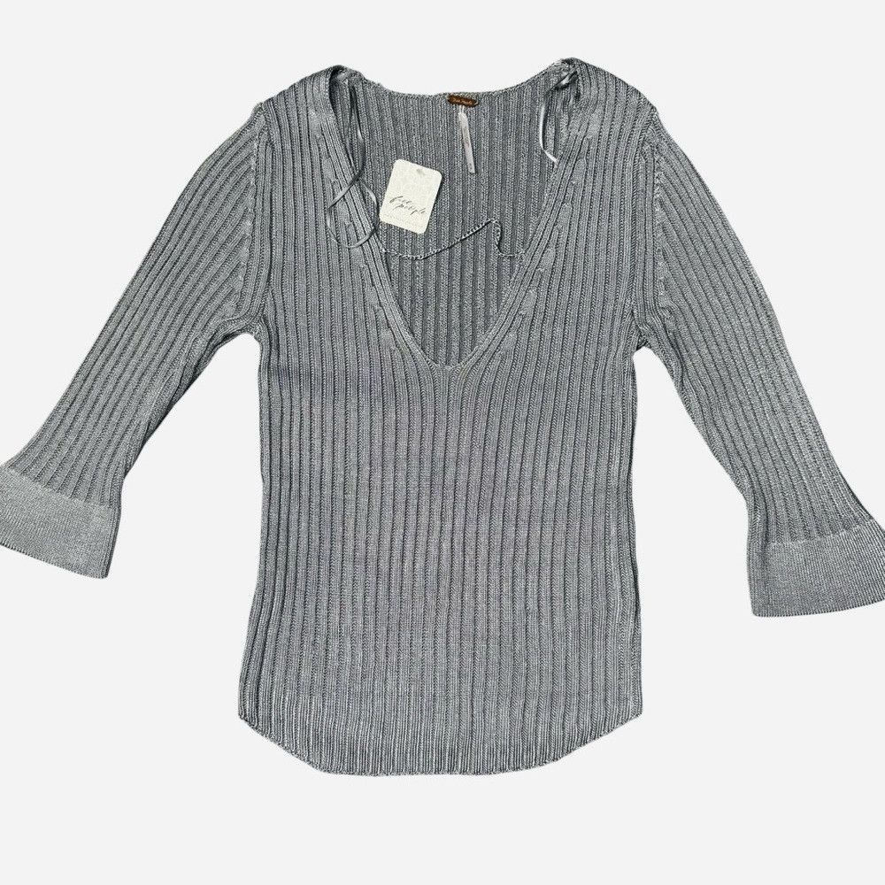 Free People NWT New $128 Free People Ribbed V-Neck 3/4 Sleeve Silver To Size M / US 6-8 / IT 42-44 - 5 Thumbnail