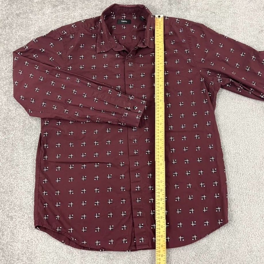 Theory Theory Shirt Mens XL Lev Cross Box Maroon Red Button-Up Long Sleeve Casual Dress Size US XL / EU 56 / 4 - 4 Thumbnail
