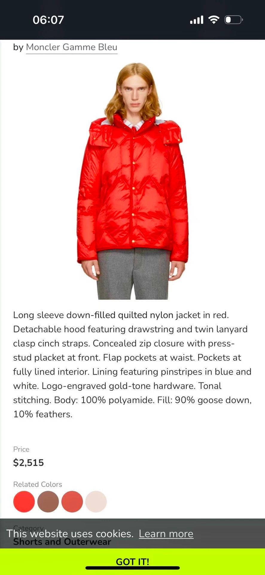 Moncler Moncler Gamme Bleu Red Down Jacket with Gold Stripe Buckle Size US L / EU 52-54 / 3 - 9 Thumbnail