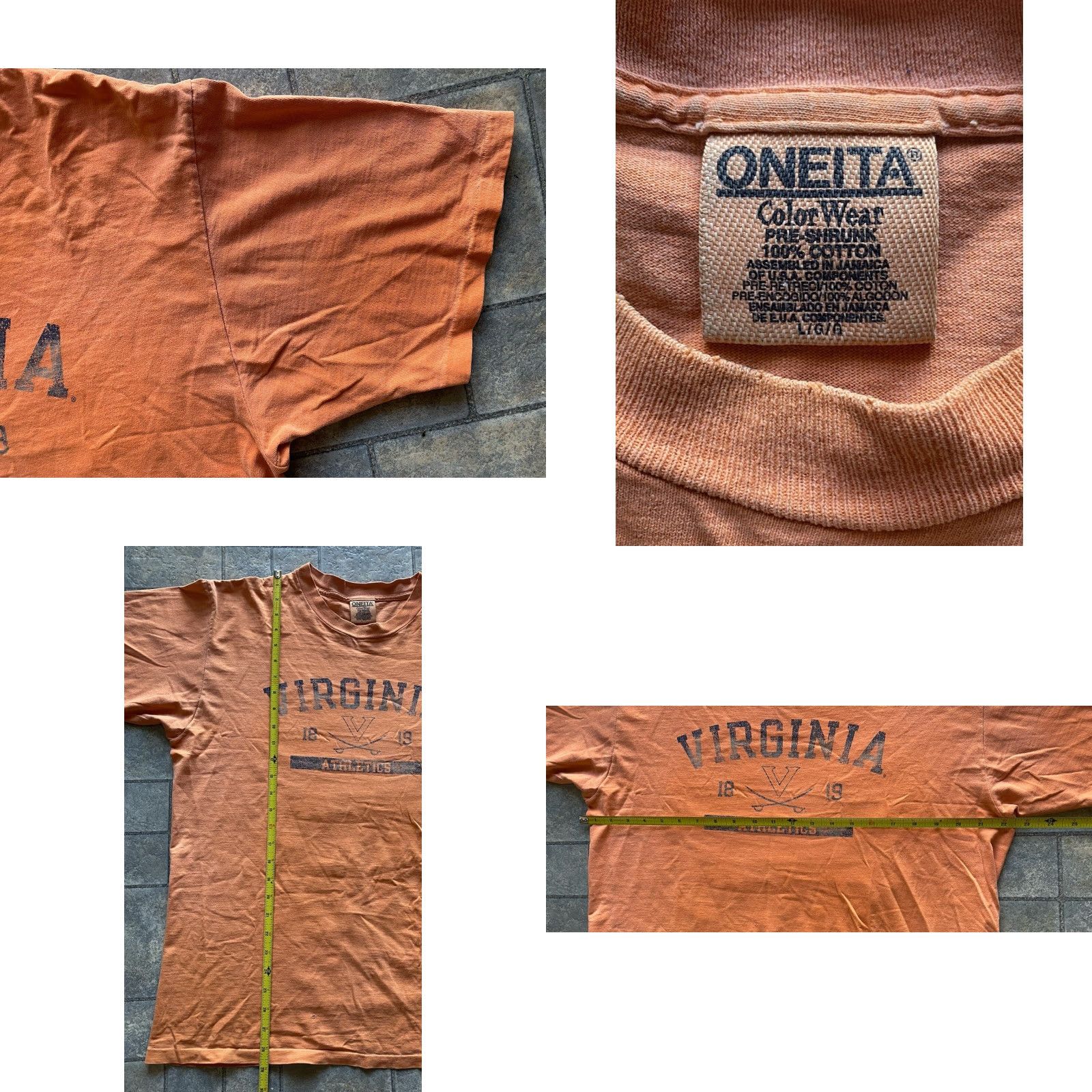 Vintage VINTAGE Oneita T-Shirt Men’s L Orange Virginia Athletics Damaged Single Stitch Shirt Mens Orange Virginia Athletics Damaged Size US L / EU 52-54 / 3 - 8 Thumbnail
