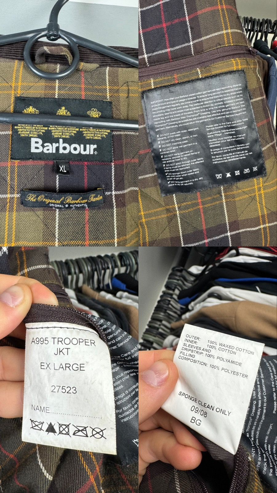 Barbour Vintage Barbour A995 Trooper Waxed Cotton Jacket Mens Size US XL / EU 56 / 4 - 14 Thumbnail