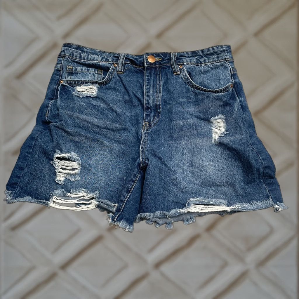 Fashion Nova FASHION NOVA Distressed Cut Off Denim Shorts Juniors 13 Blue High Rise Casual Women Size 34" / US 12 / IT 48 - 1 Thumbnail
