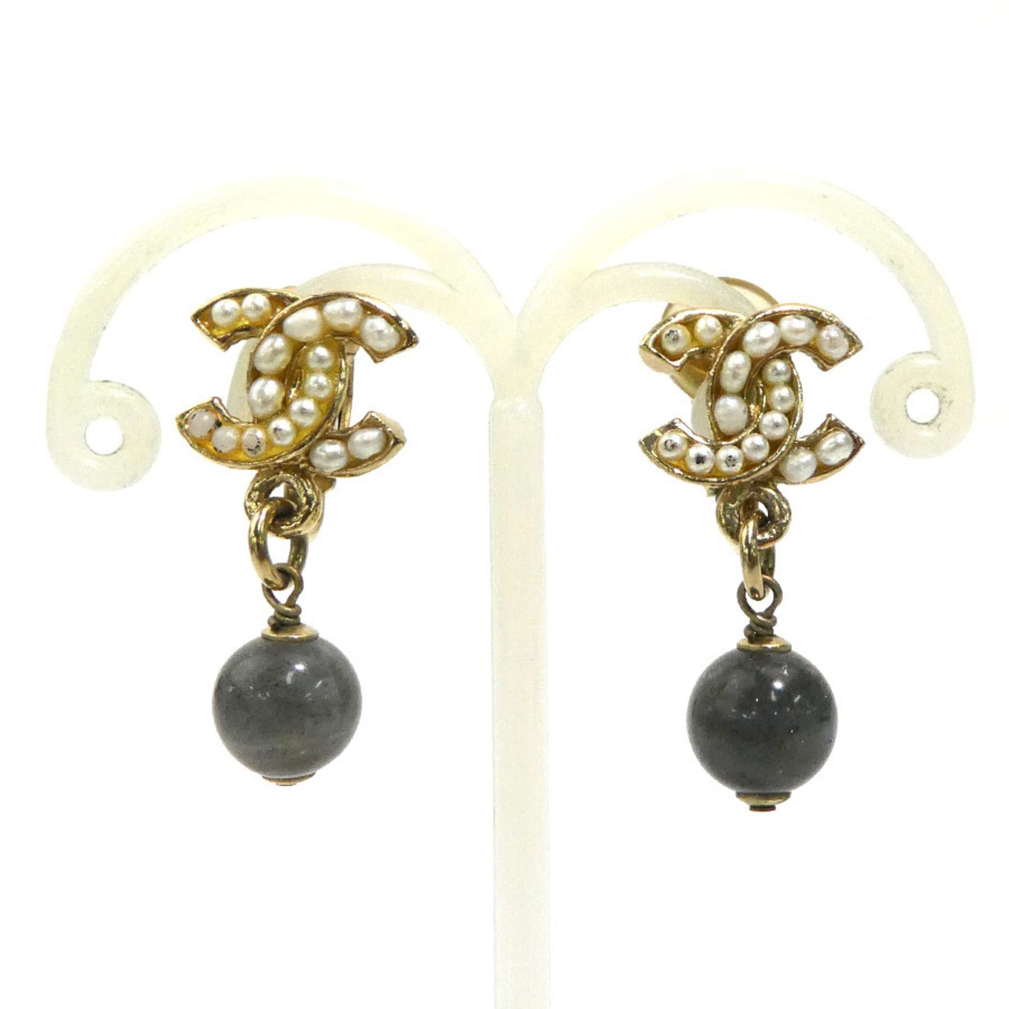 Chanel CHANEL Earrings, Metal/Faux Pearl/Stone, White/Gold/Gray, Women's, 56500a Size ONE SIZE - 1 Thumbnail