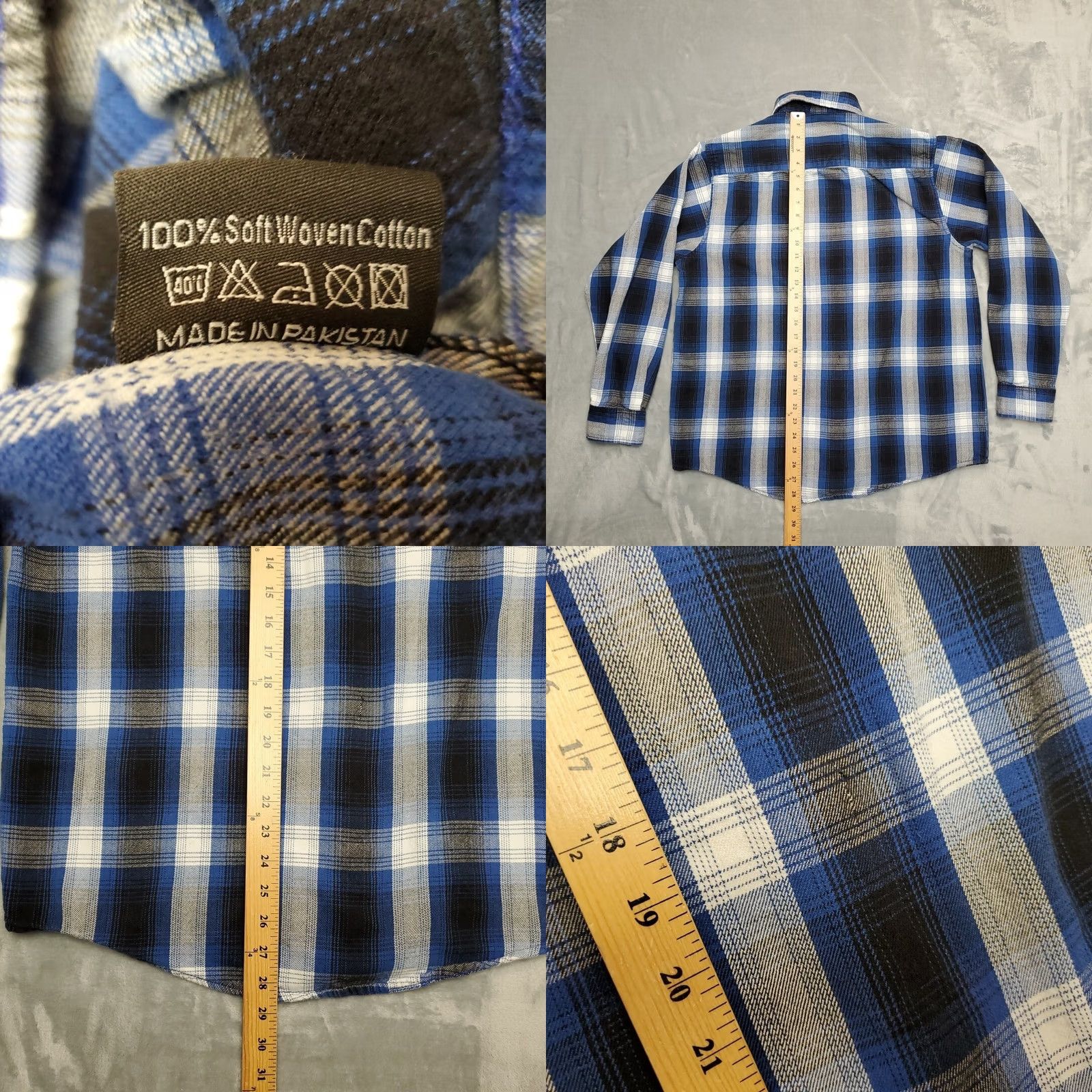 Vintage VTG Motorsports Shirt Mens L Blue Plaid Flannel Pearl Snap Western MT Missoula Denim? Size US L / EU 52-54 / 3 - 8 Thumbnail