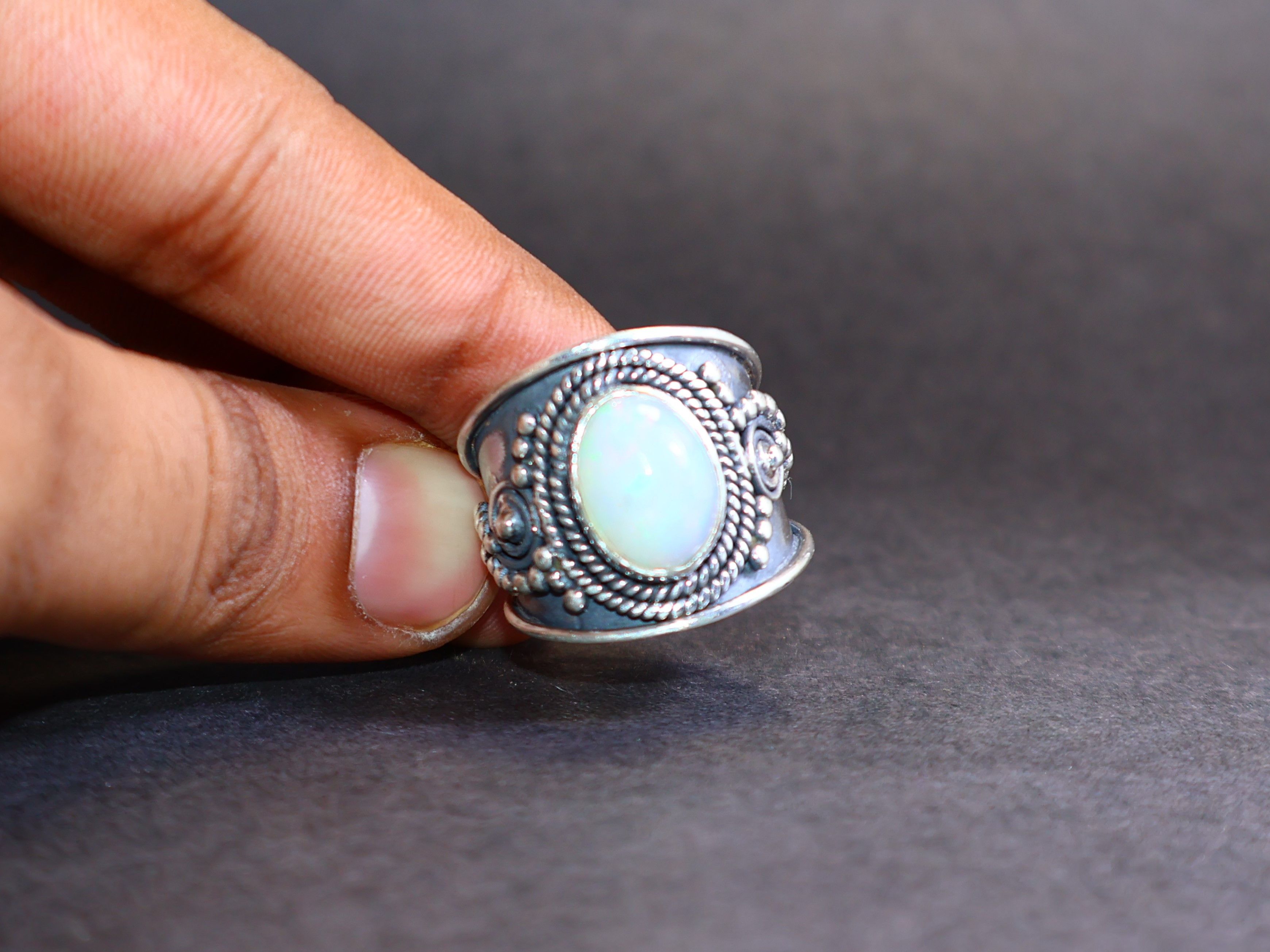 Handmade Opal Ring, Multi colour Fire Opal, 925 Silver Handmade Ring, Size ONE SIZE - 7 Thumbnail