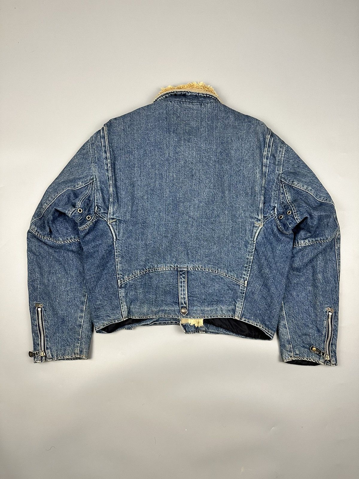 Edwin Vintage Edwin Rider Denim Jacket Beige Faux Fur Collar Size US M / EU 48-50 / 2 - 3 Thumbnail