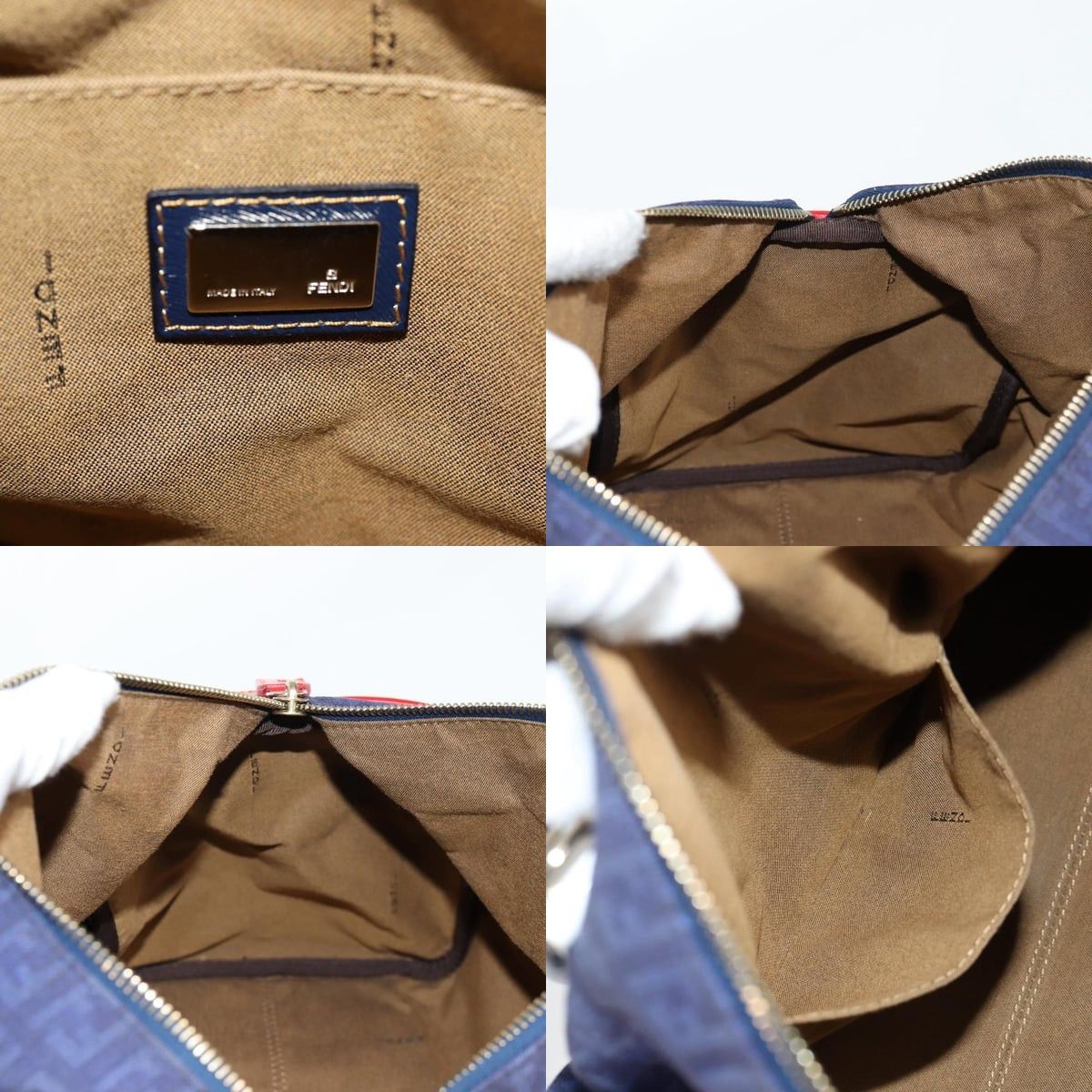 Fendi FENDI Zucchino Canvas Boston Bag Navy Gold Size ONE SIZE - 12 Thumbnail