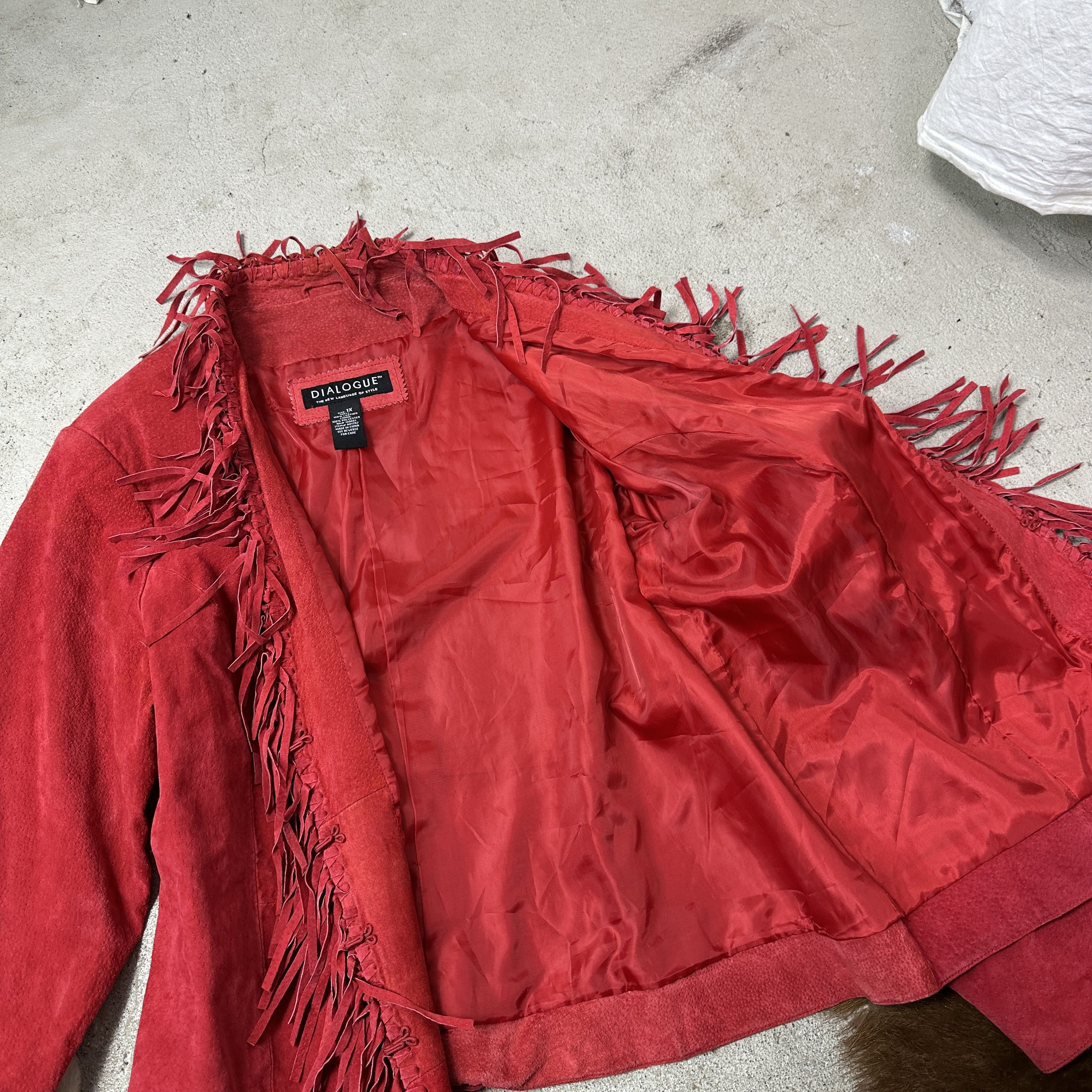 Vintage Vintage Leather Cherry Red Fringe Jacket Y2K Size XL / US 12-14 / IT 48-50 - 8 Thumbnail