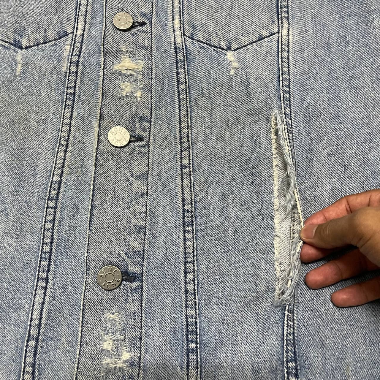 Acne Studios Crazy Thrashed Acne Denim Jacket Vintage Size US S / EU 44-46 / 1 - 6 Thumbnail