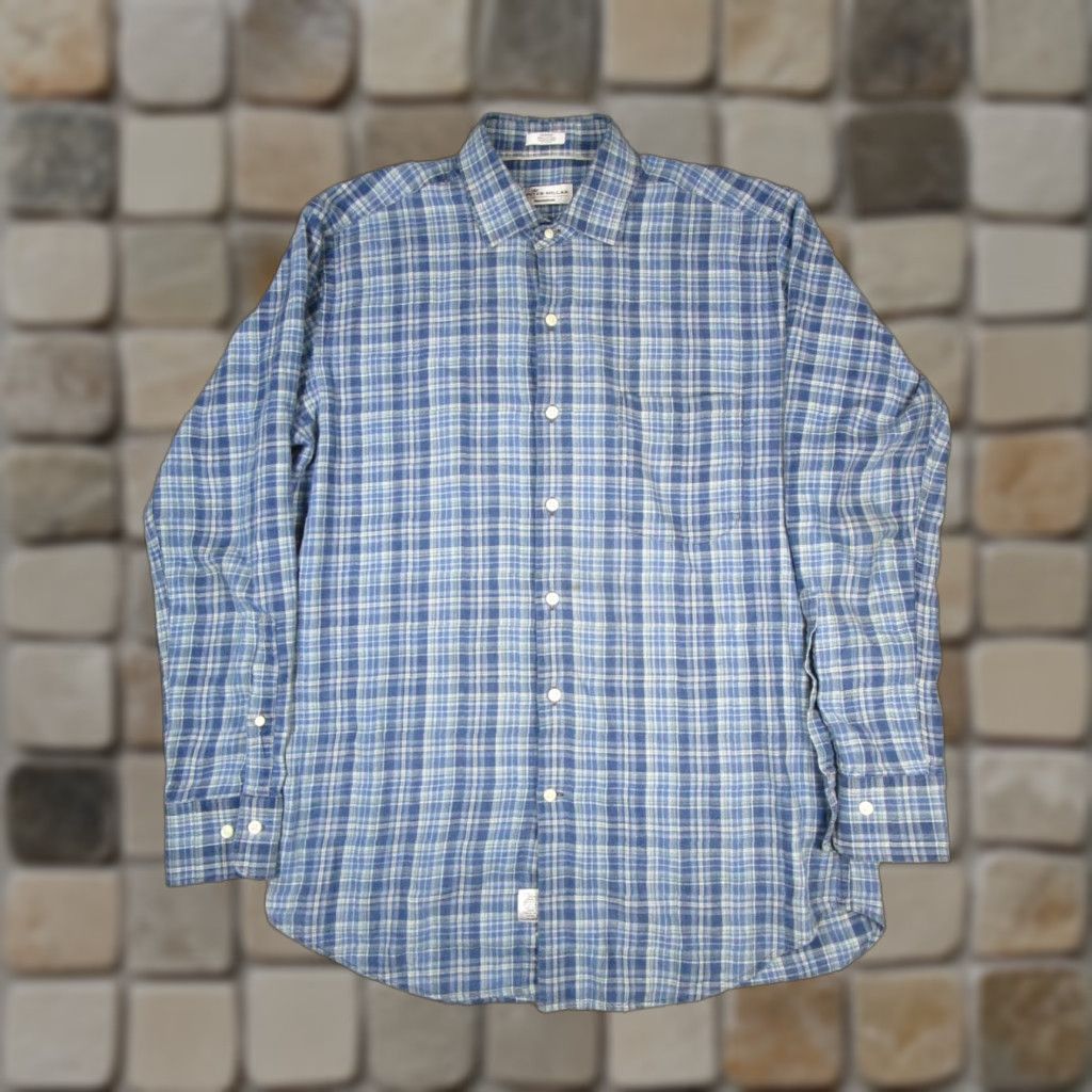 Peter Millar VINTAGE Peter Millar Mountainside Shirt Mens Medium Blue Plaid Cotton Knit Flannel Button-Up M Mens Size US M / EU 48-50 / 2 - 1 Thumbnail