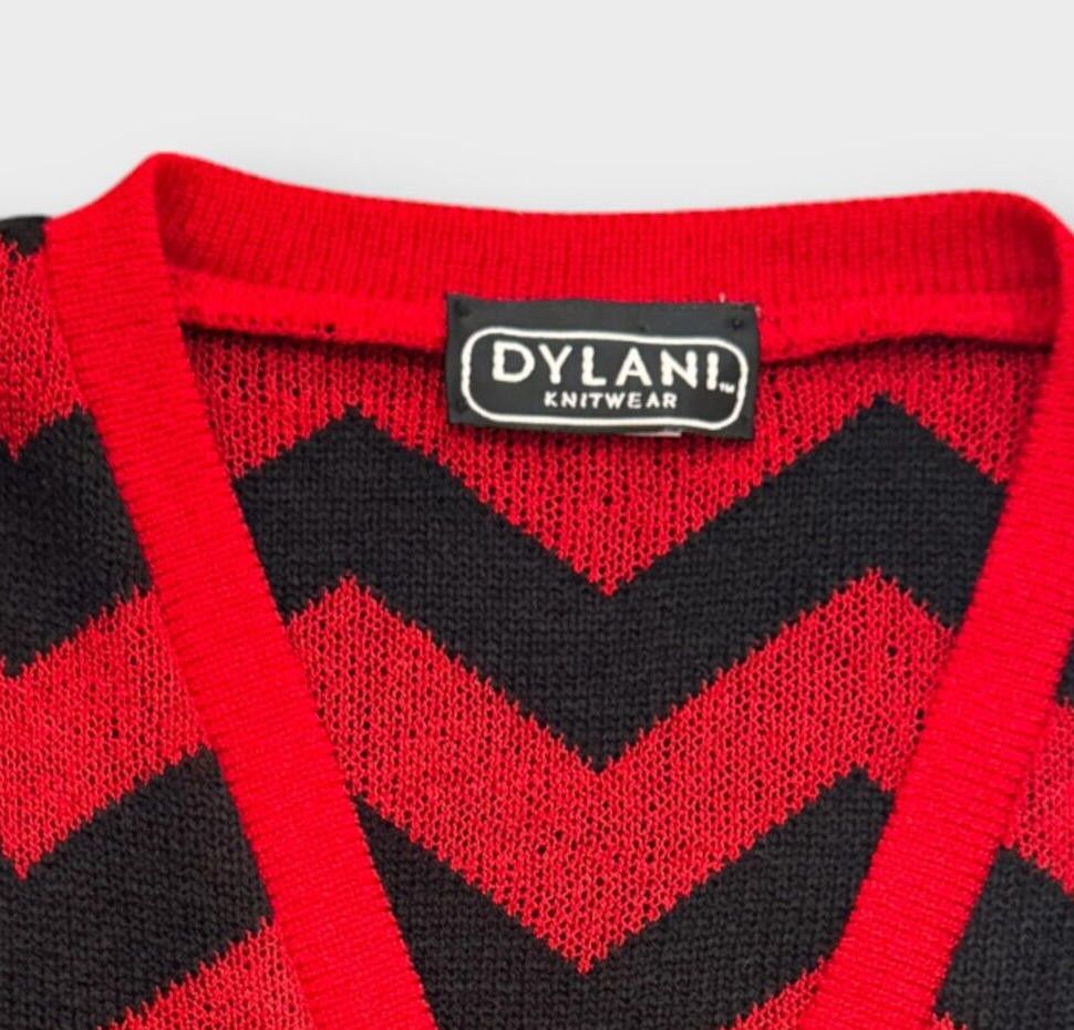 Other Vintage 80s Red & Black Chevron Cardigan Sweater Size XS / US 0-2 / IT 36-38 - 6 Thumbnail
