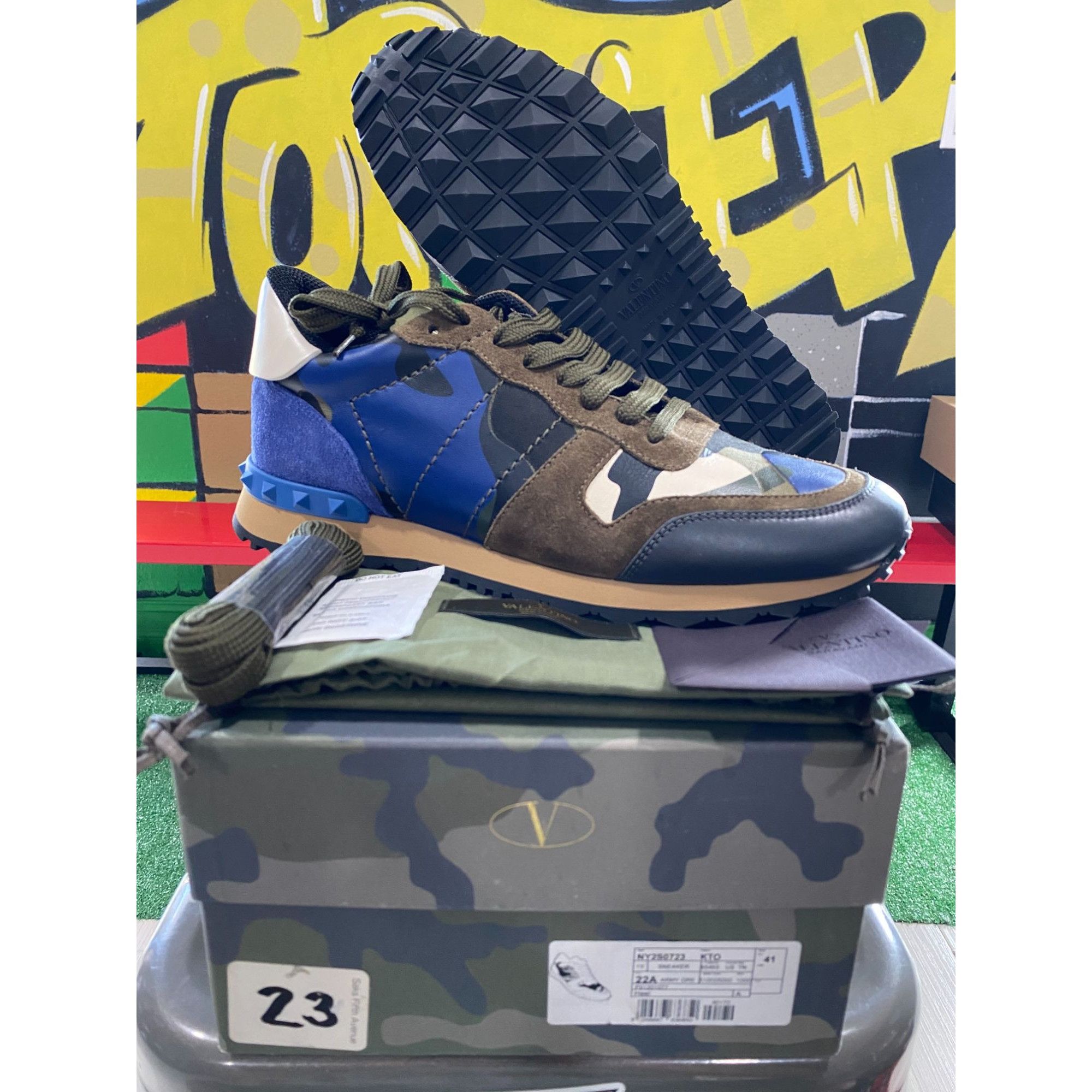 image of Valentino Rockrunner Blue Camo Size 41 Eu/8 Us Shoes, Men's