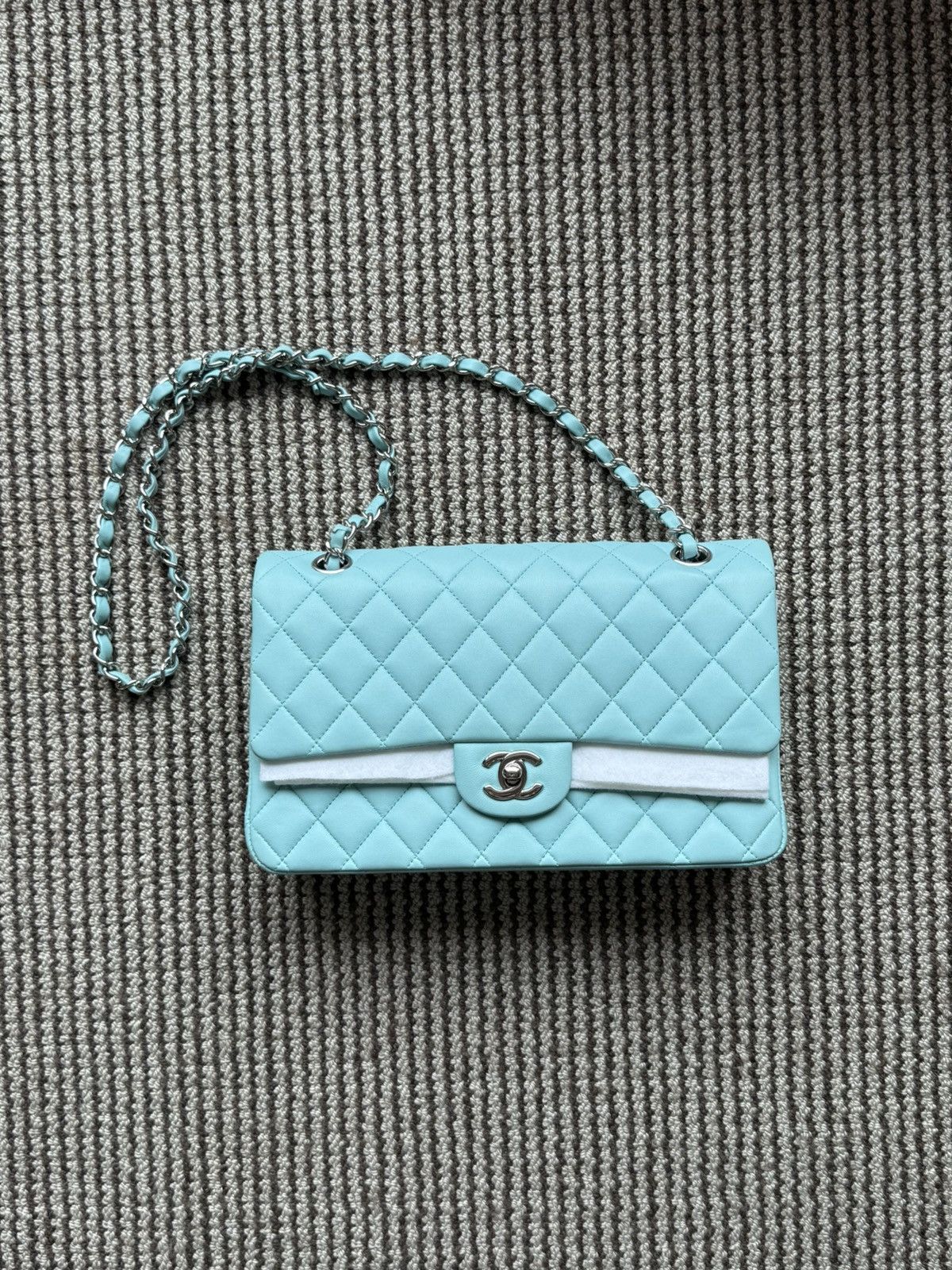 Chanel Chanel 19C Tiffany Blue lamb skin classic flap medium bag Size ONE SIZE - 1 Thumbnail